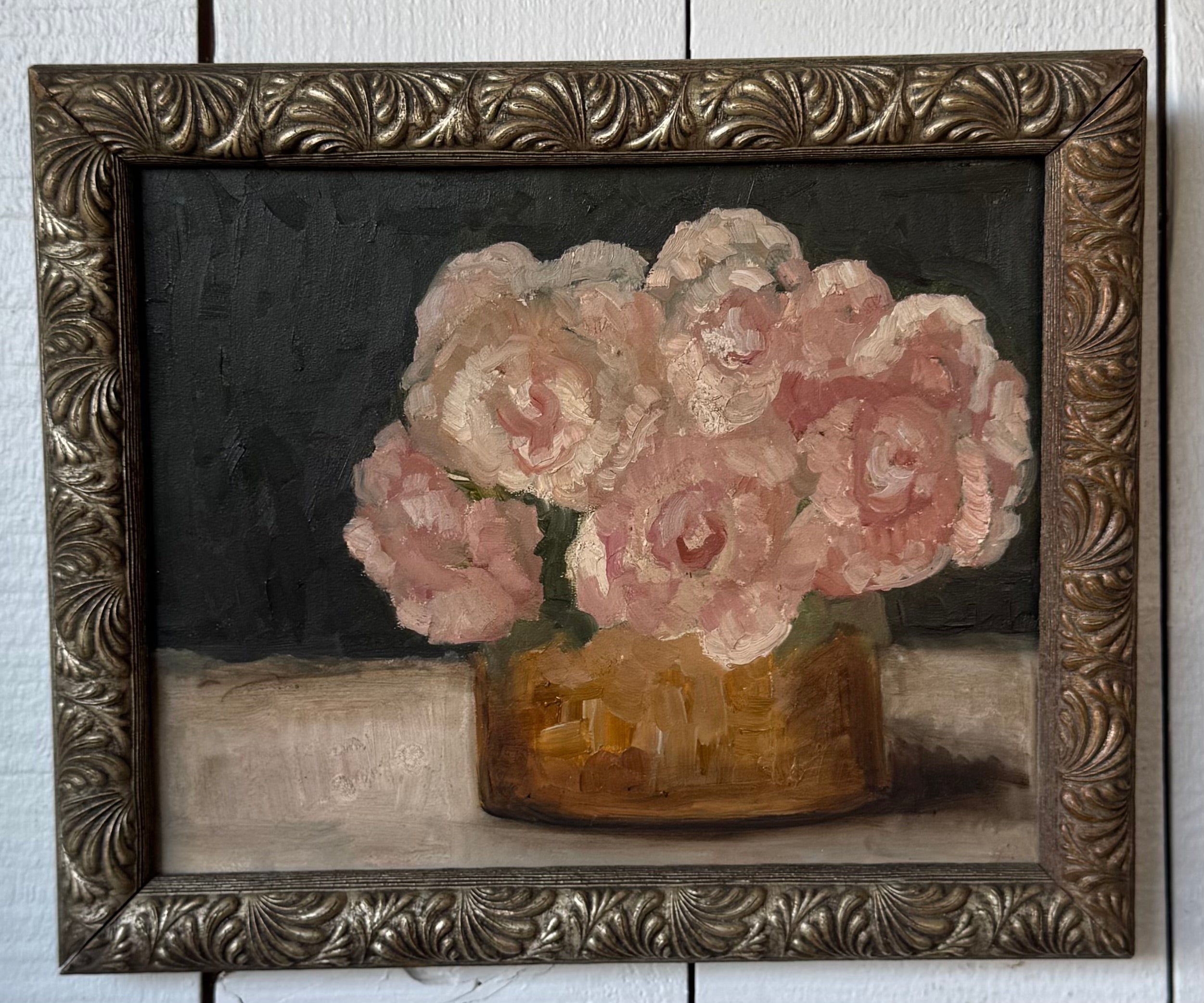 Alison Parsons, Pink Floral Bouquet in Vintage Frame 11.5” x 9.5”