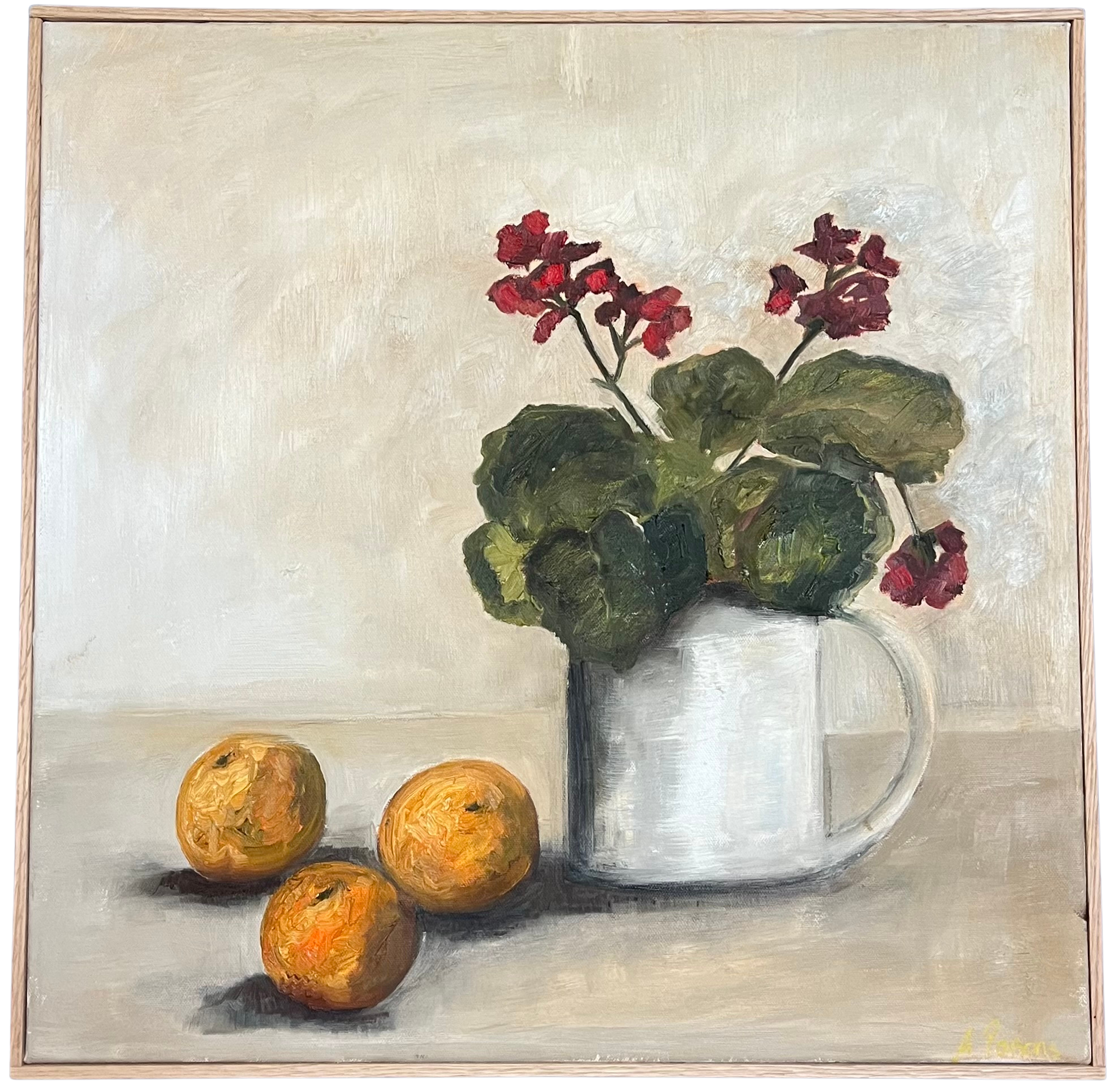Alison Parsons, Plant in White Vase with Oranges 20.5” x 20.5”