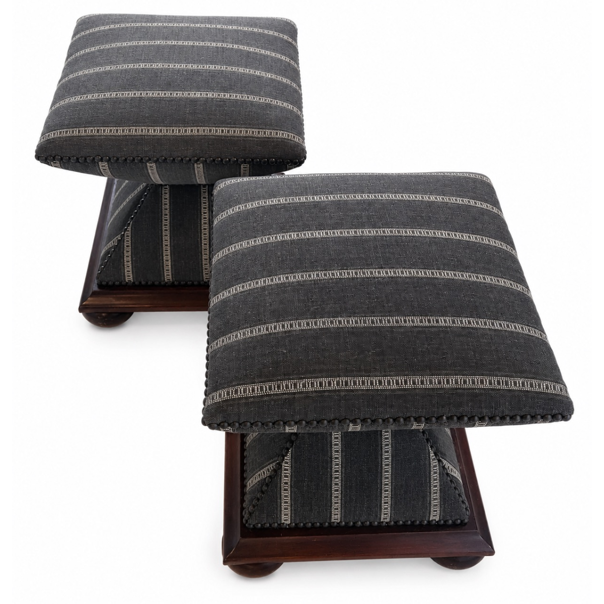 Striped Square Ottoman with Wooden Base