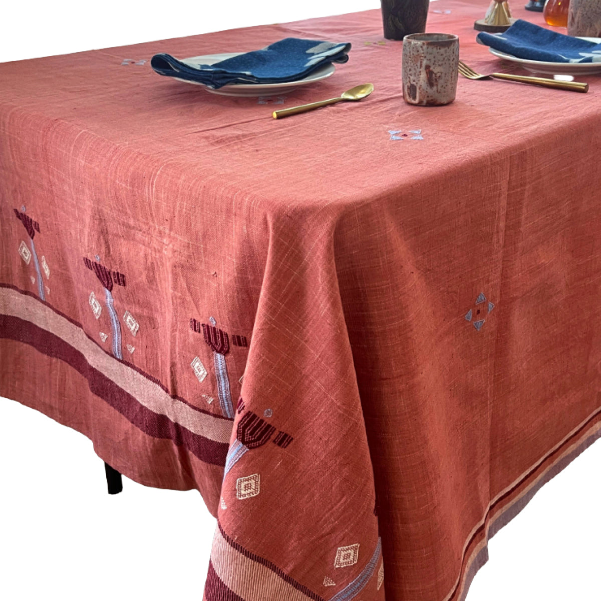 Pink Handwoven Organic Cotton Tablecloth | Indian Summer: 56"x84"