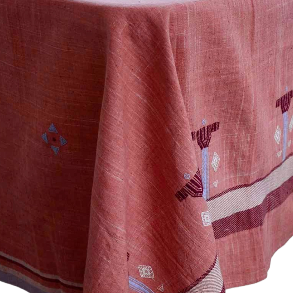 Pink Handwoven Organic Cotton Tablecloth | Indian Summer: 56"x84"