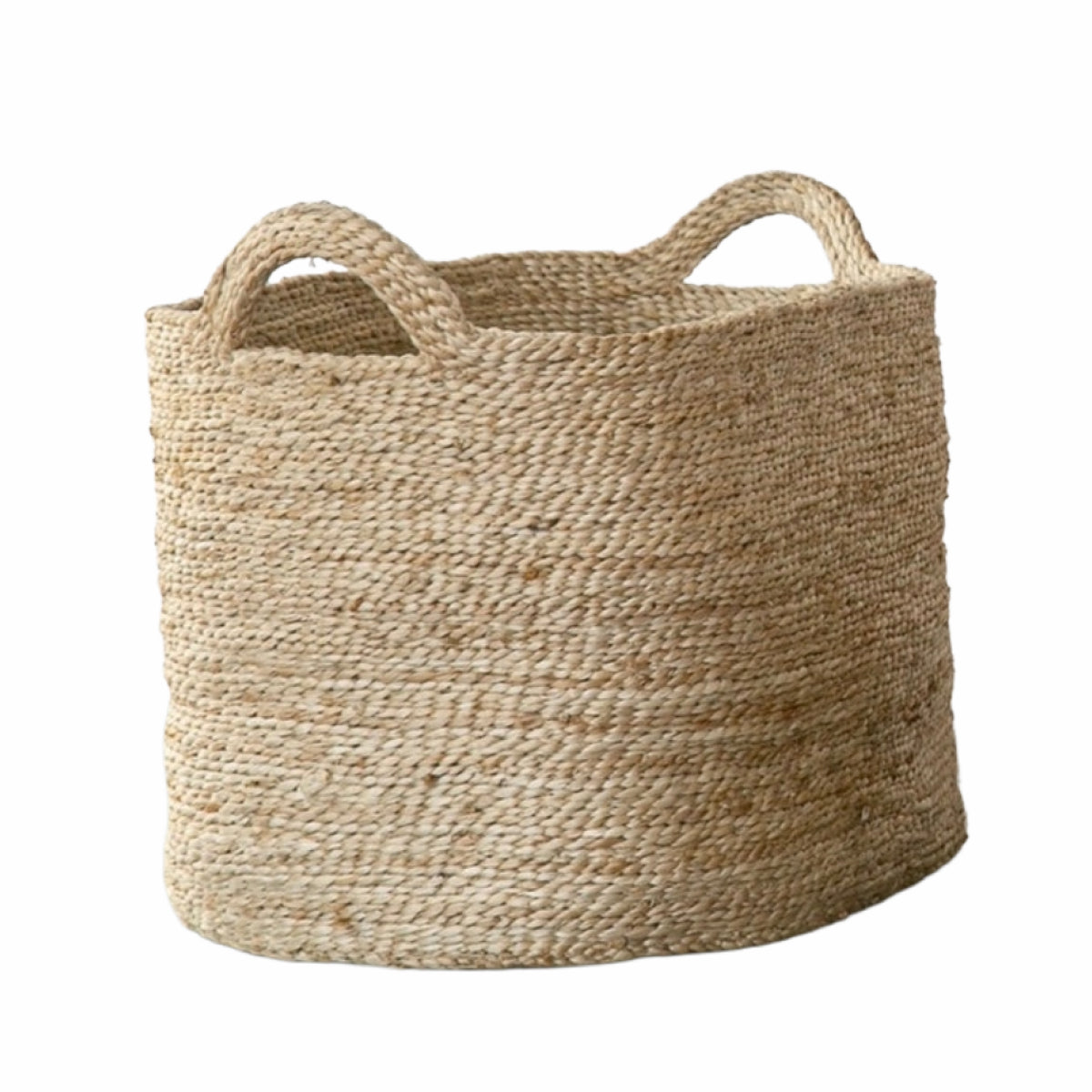 Oval Basket with Handle, Jute - Natural