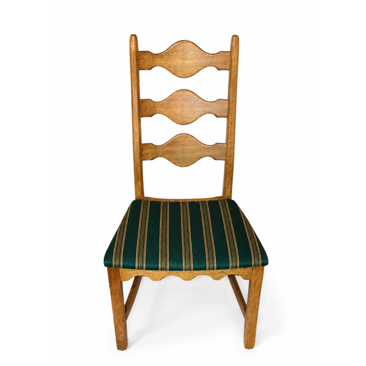 Danish Oak Dining Chairs Striped Upholstery Set of 3