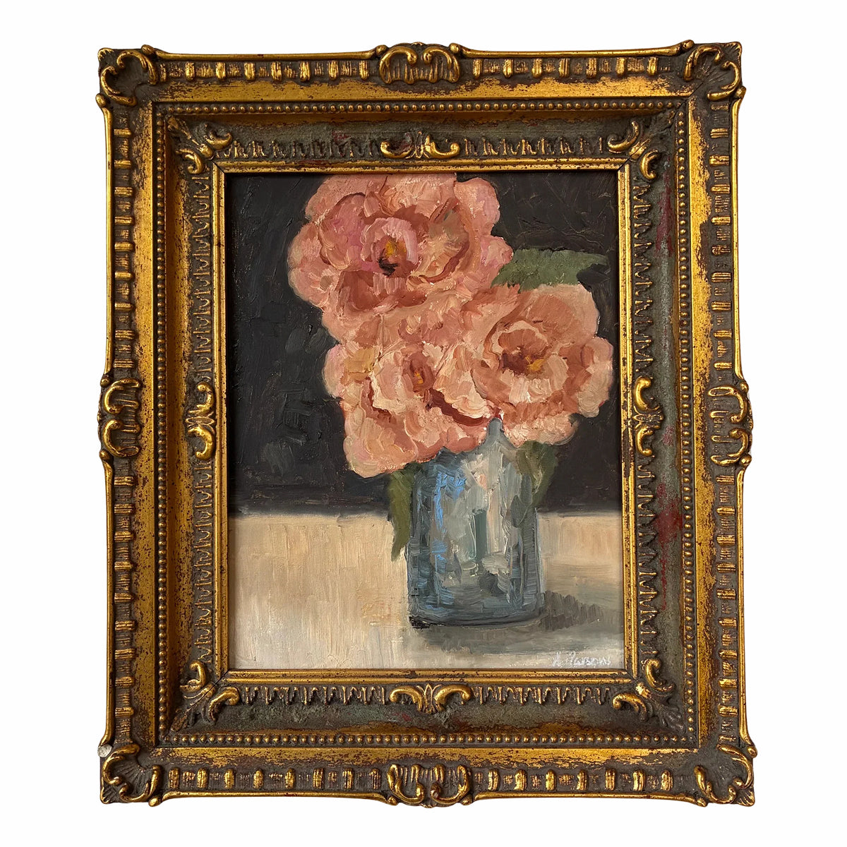 Alison Parsons, Floral Bouquet in a Vintage Frame, 12” x 14”