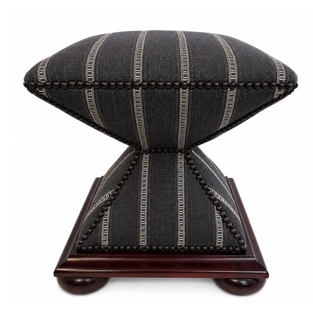 Striped Square Ottoman with Wooden Base