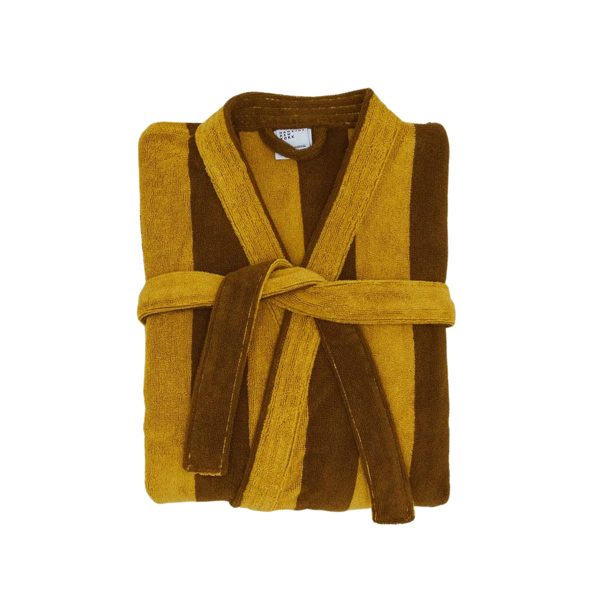 Simple Striped Terry Bathrobe- Mustard/Bronze: Large