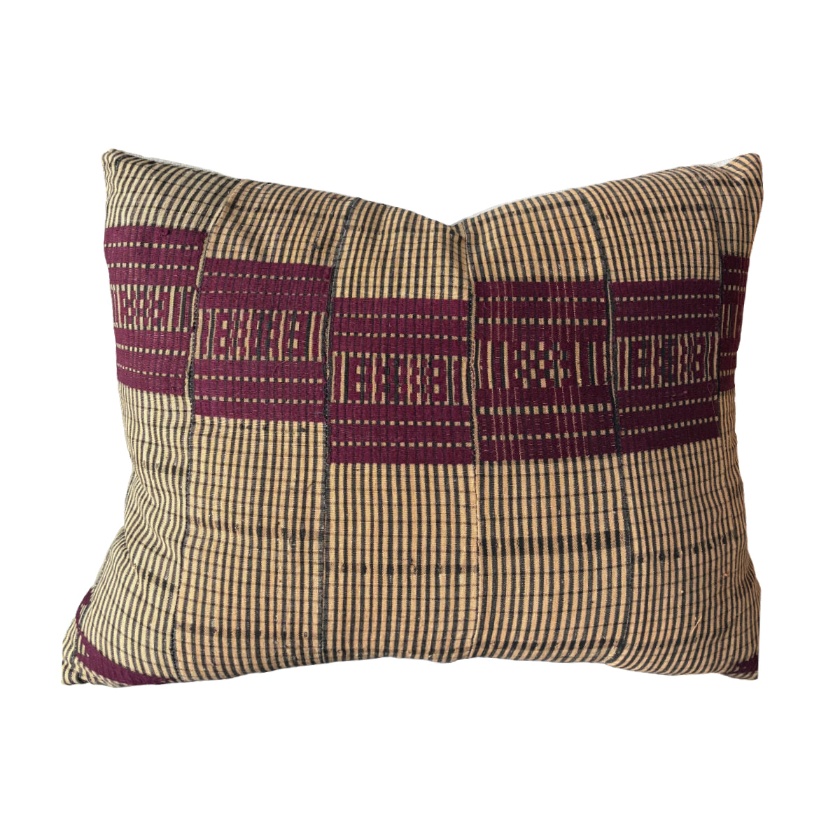 Vintage African Cloth Maroon & Tan Pillows 19” x 24”