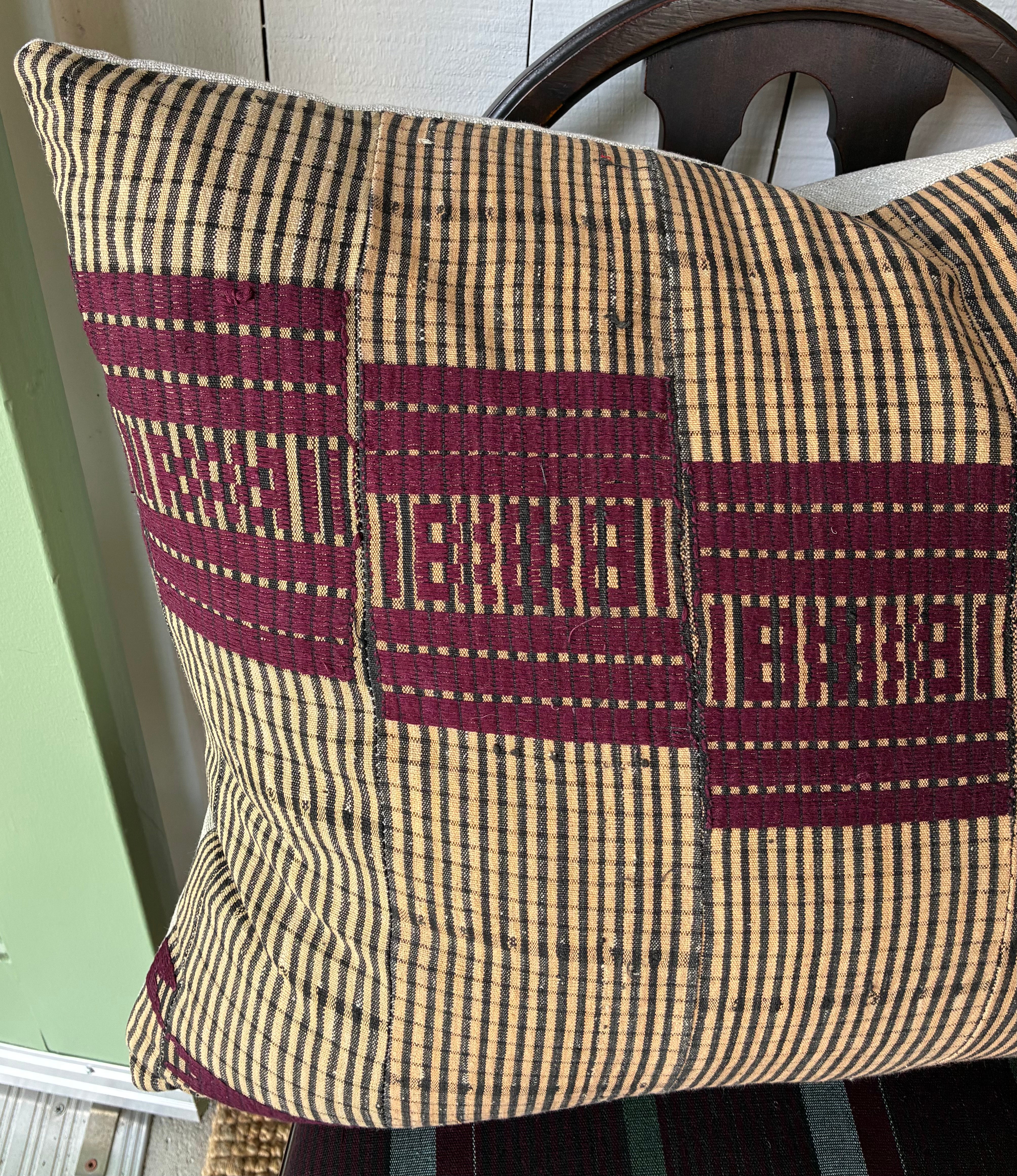 Vintage African Cloth Maroon & Tan Pillows 19” x 24”