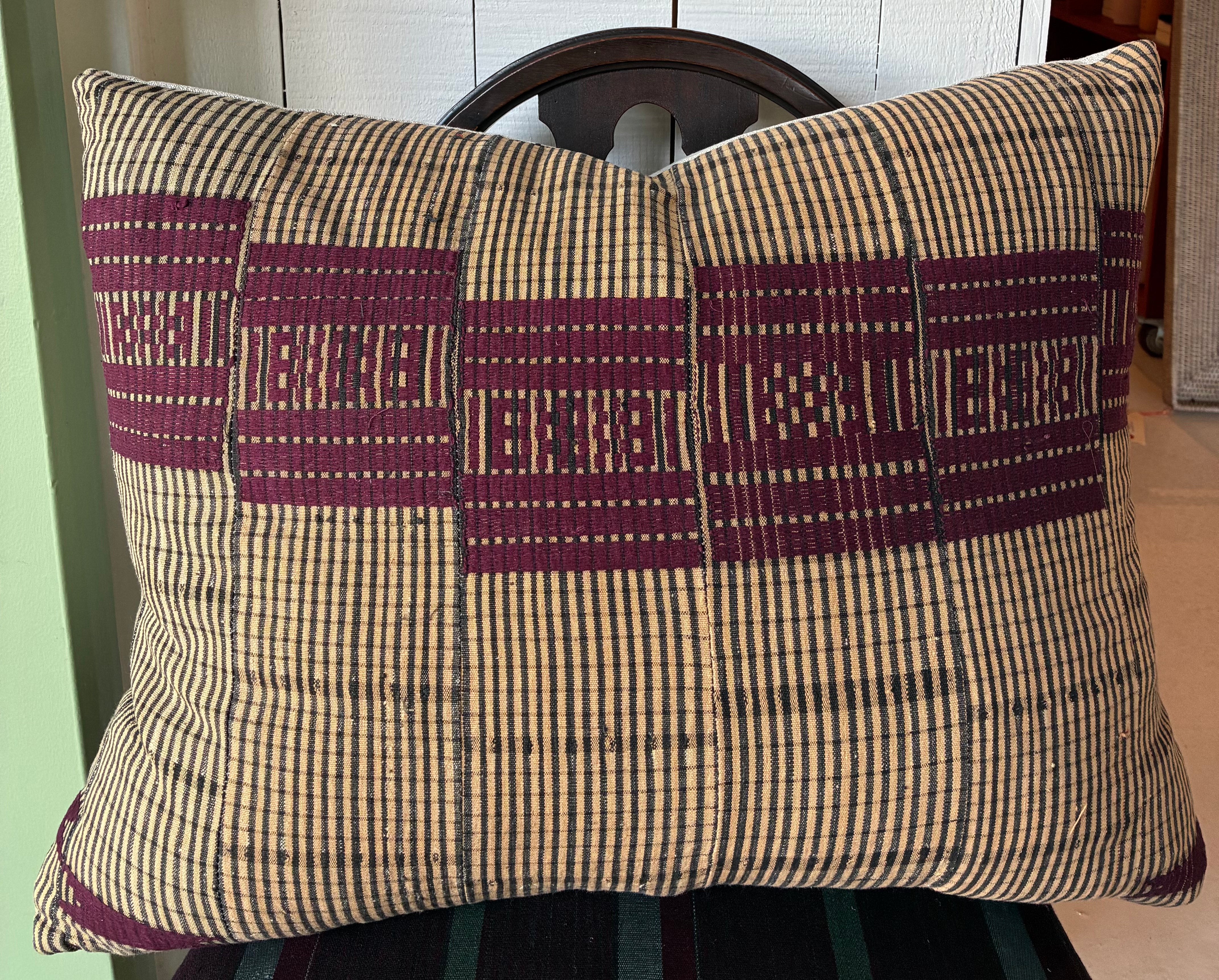 Vintage African Cloth Maroon & Tan Pillows 19” x 24”