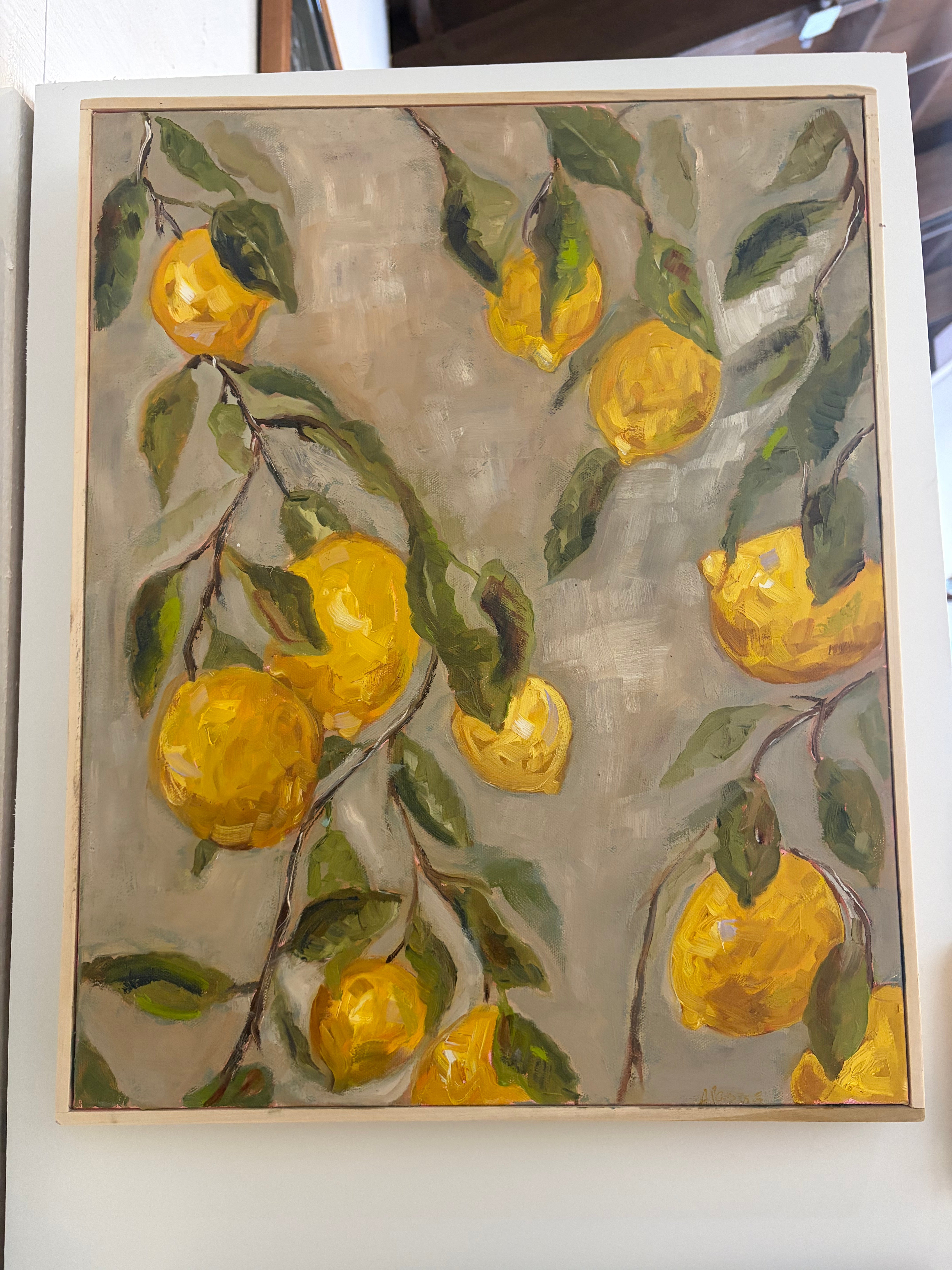 Alison Parsons, Lemon Branches Grey Background 20”x16”
