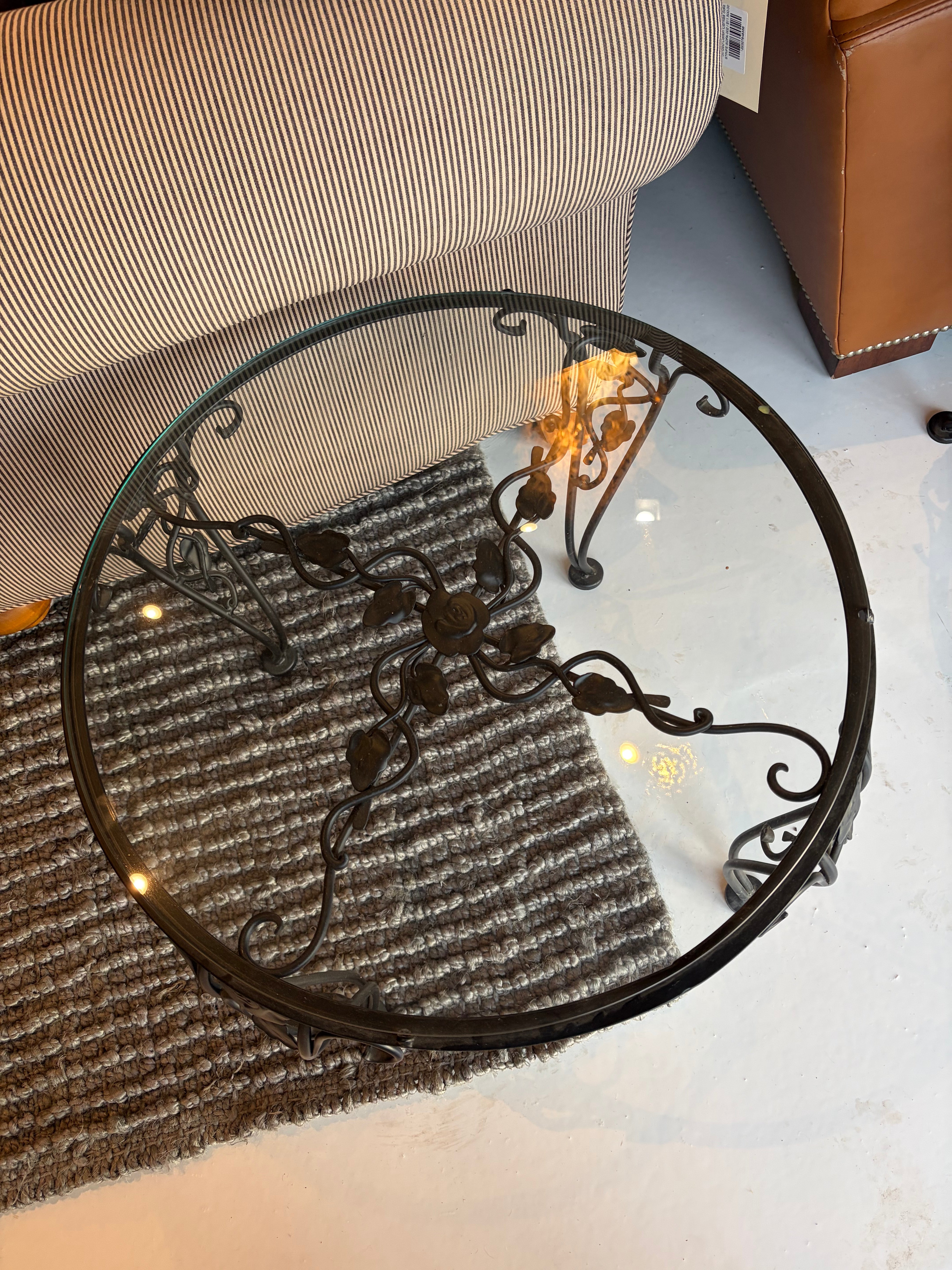 Vintage Rose Metal Coffee Table with Glass Top