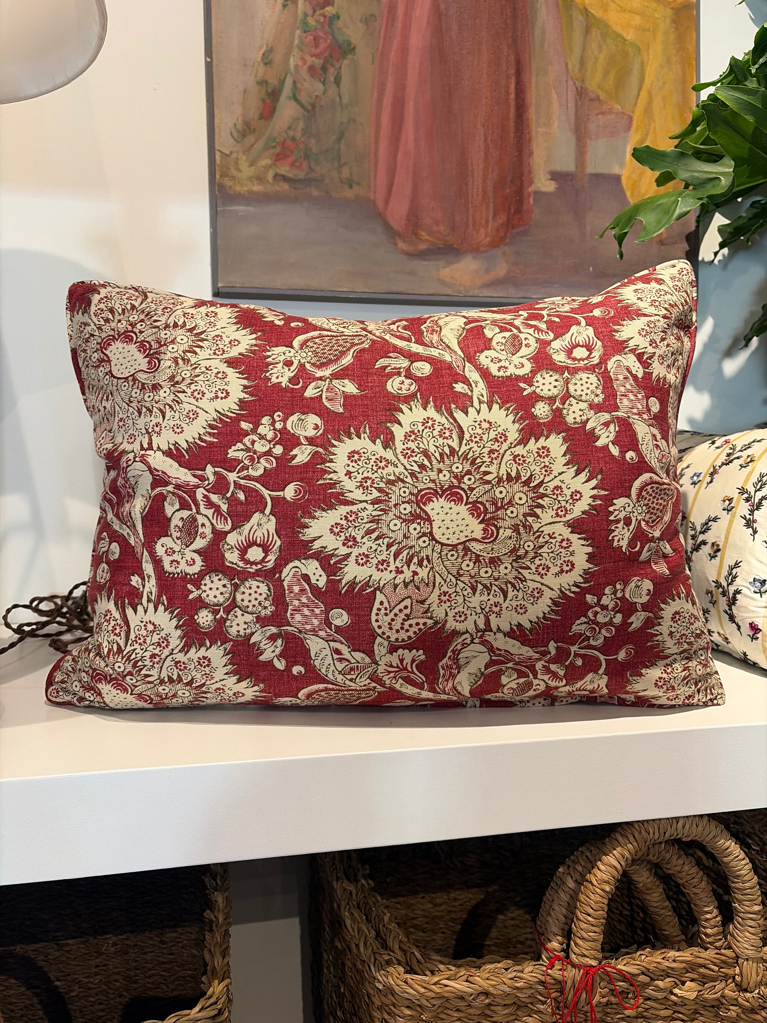 Rose Bernal Red Floral Fabric Pillows