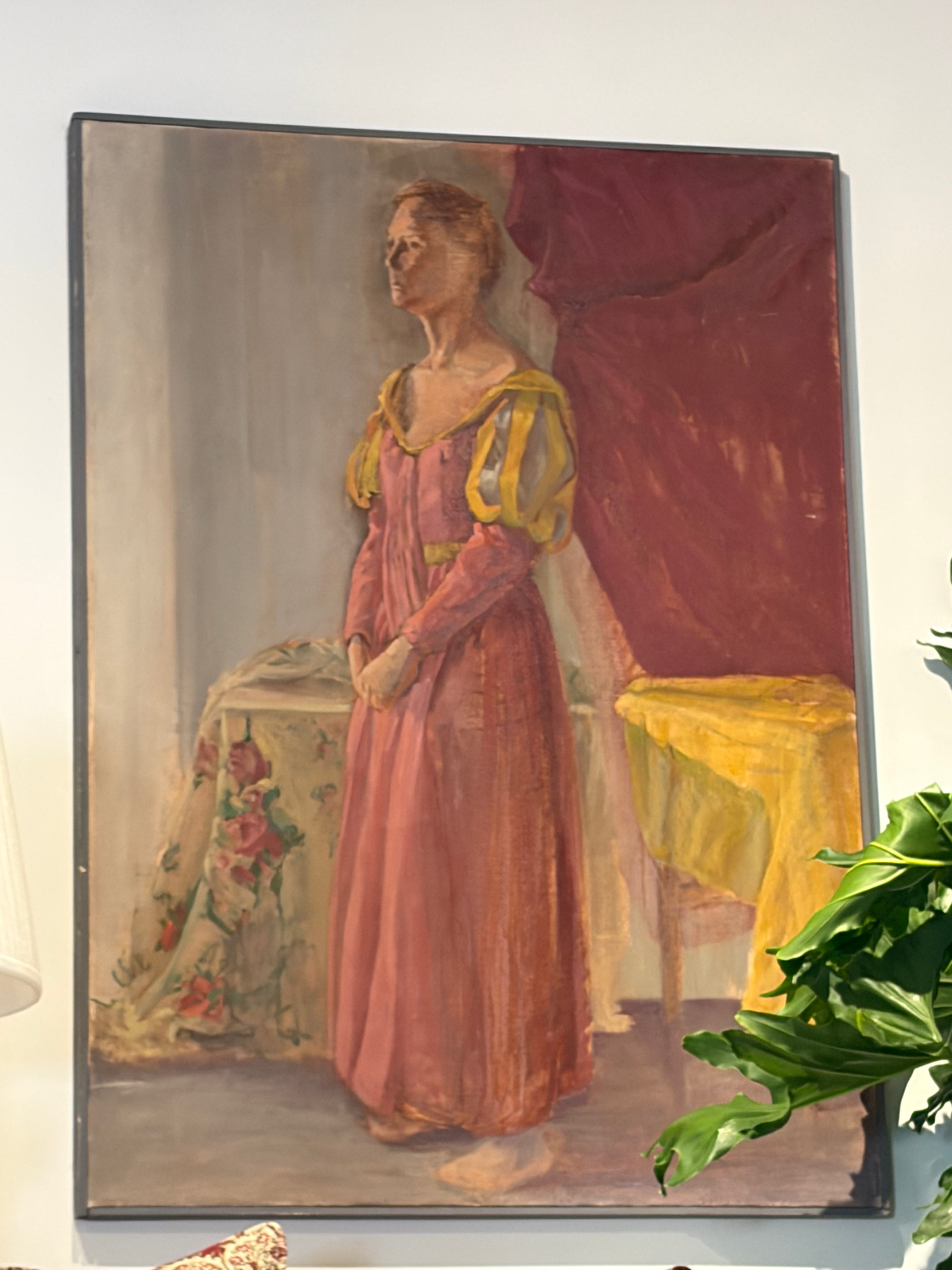 Lady in Pink Dress Vintage Art