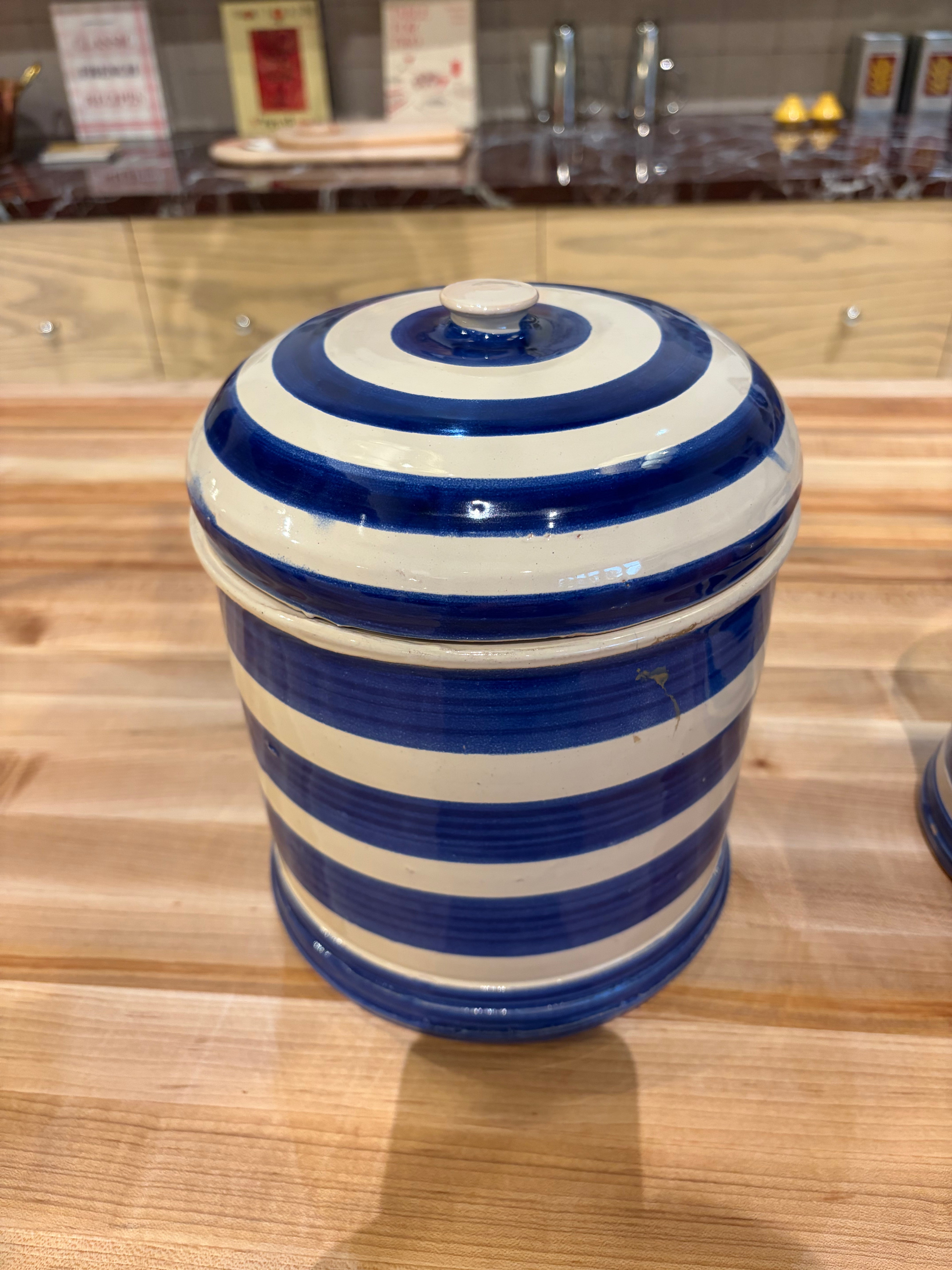 Blue Striped Lidded Pot