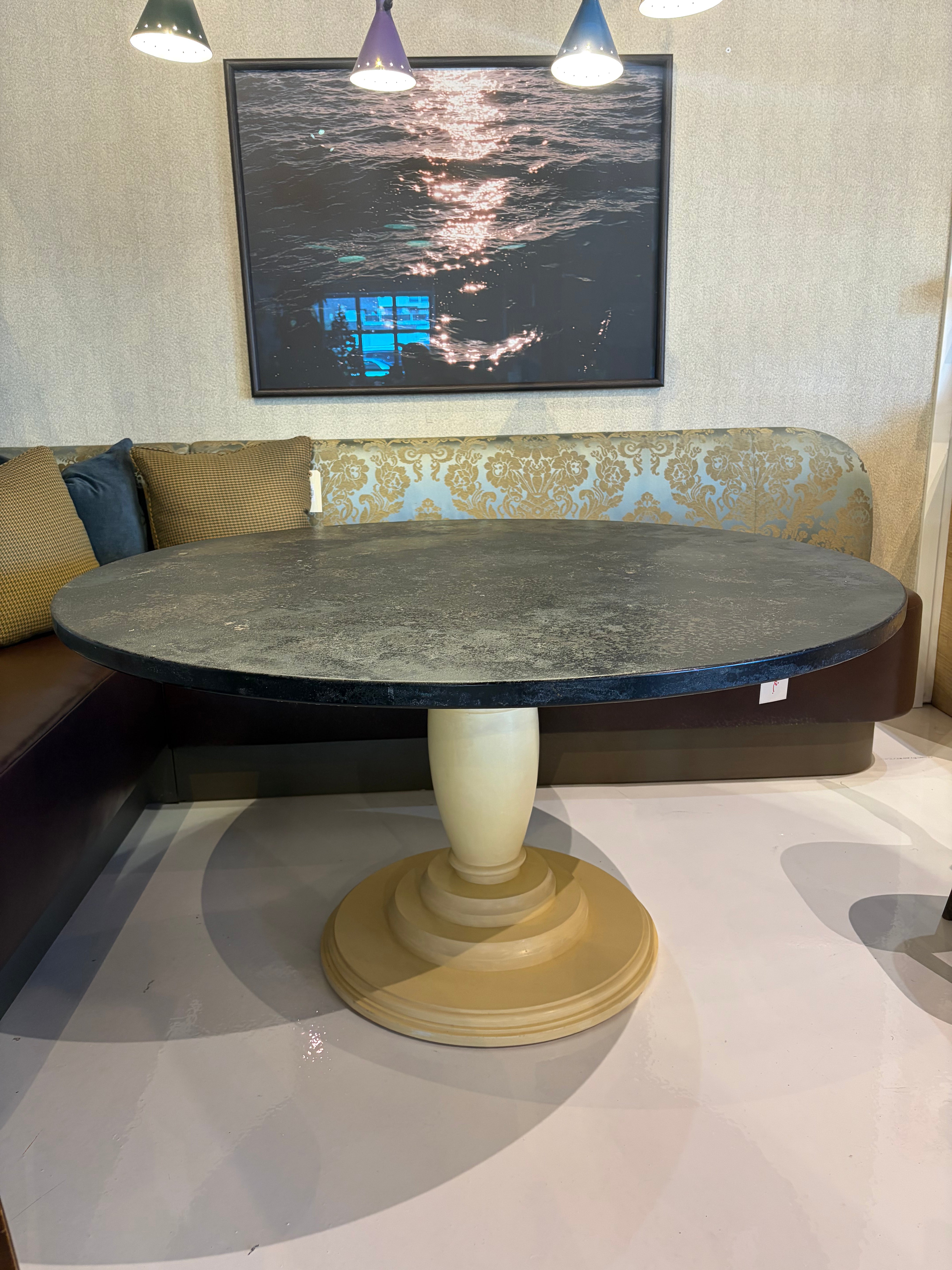 Limestone Top White Base Dining Table