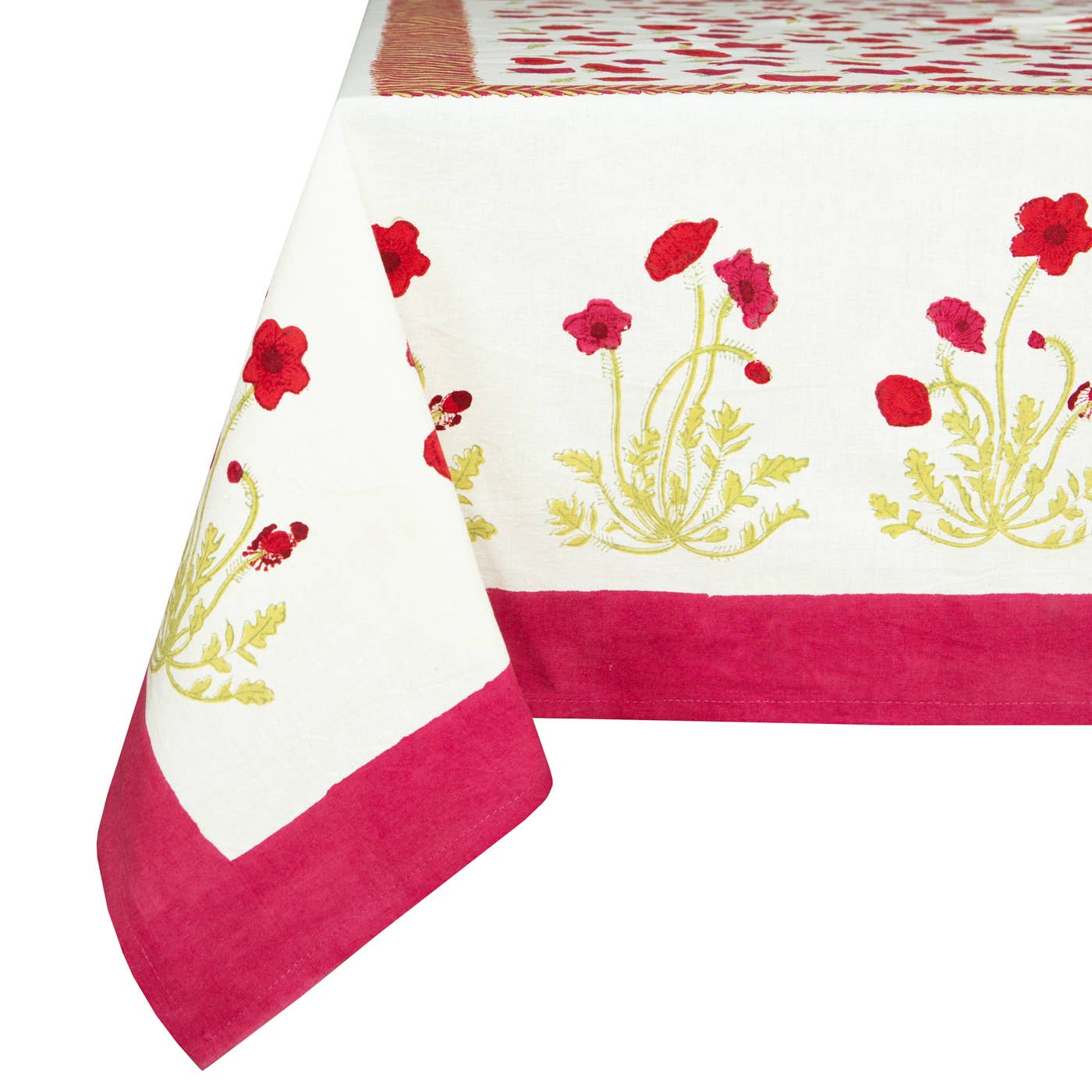 Poppies Red & Green | French Tablecloths: 59" x 59"