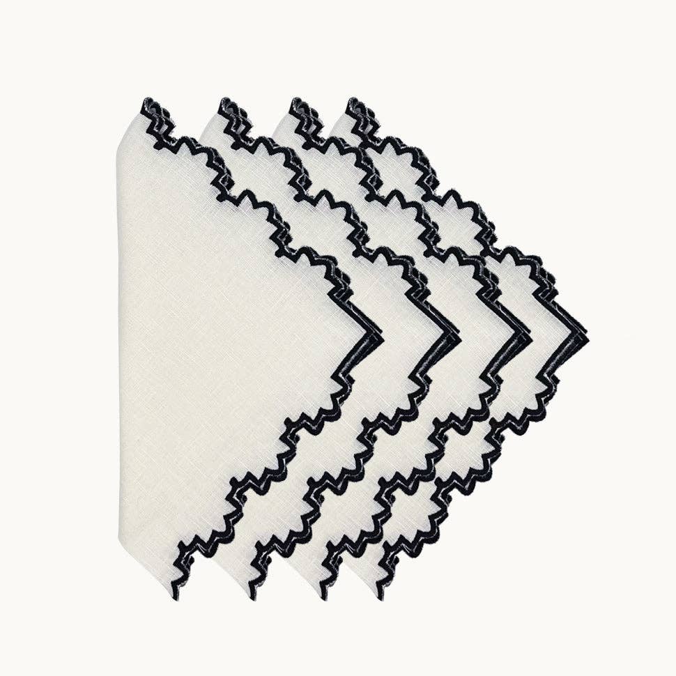 Gardenia black embroidered linen napkin (set of 4)