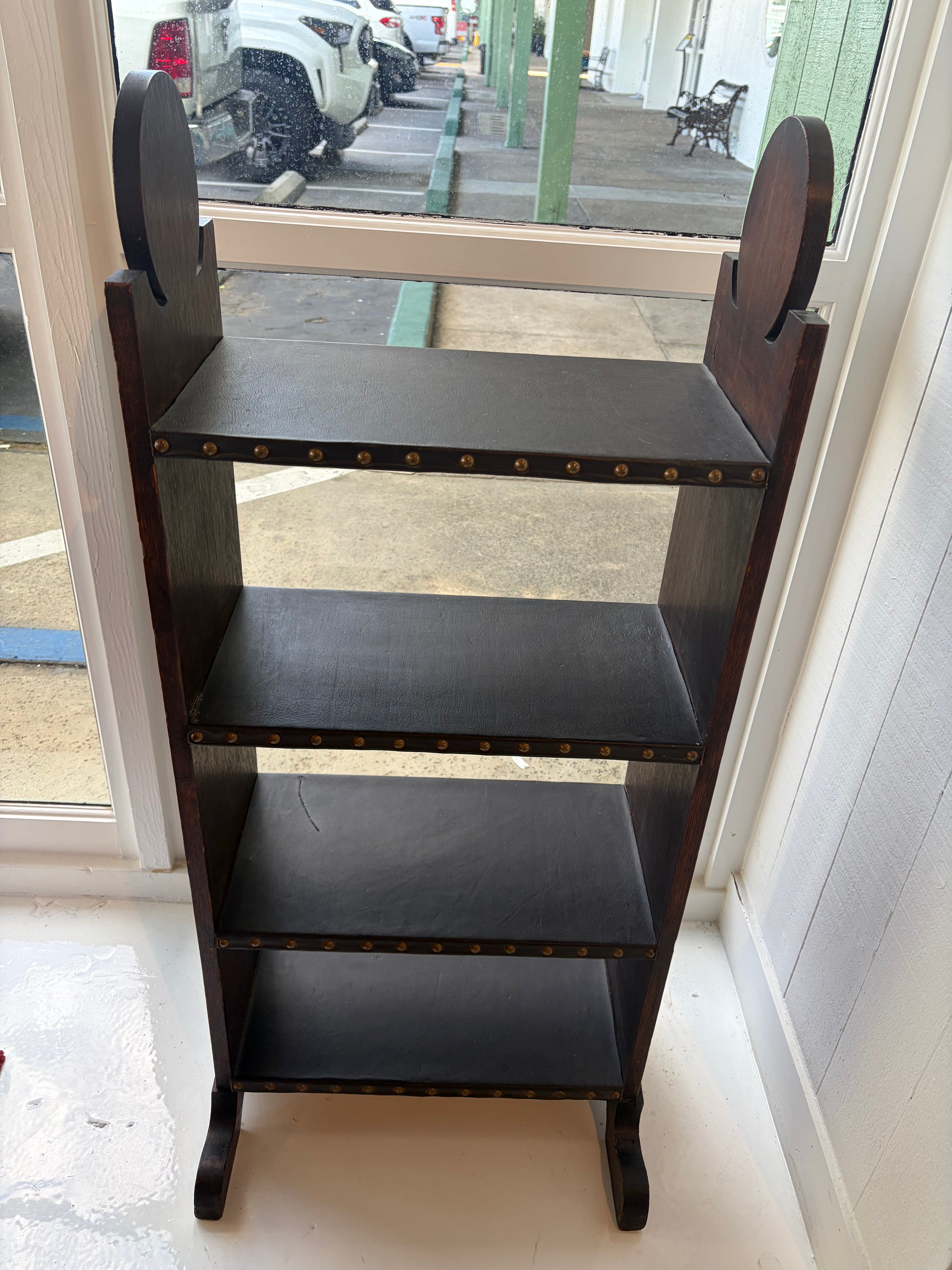 Wooden Bookcase with Studs + Leather