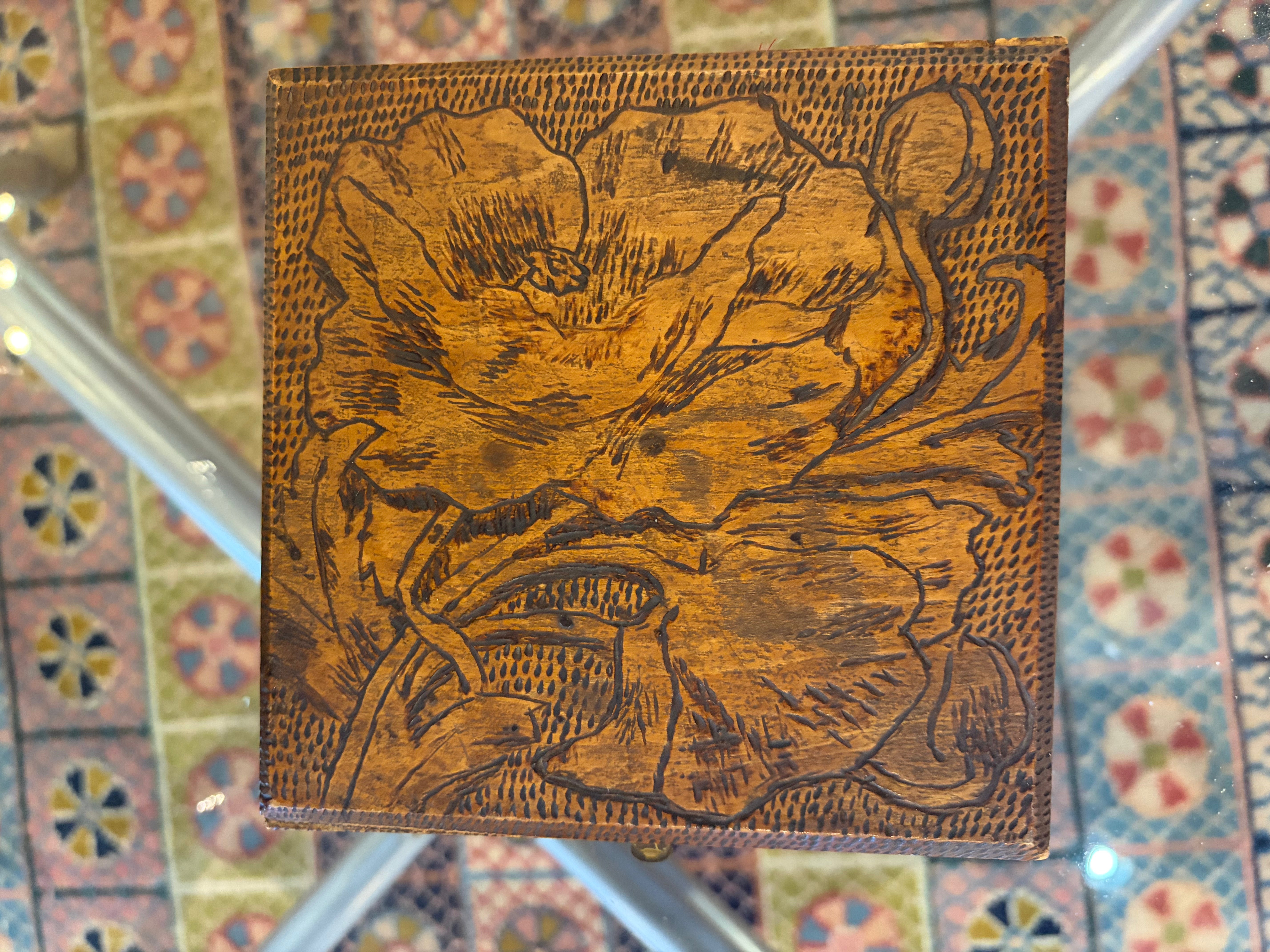 Wooden Box with Burn Art