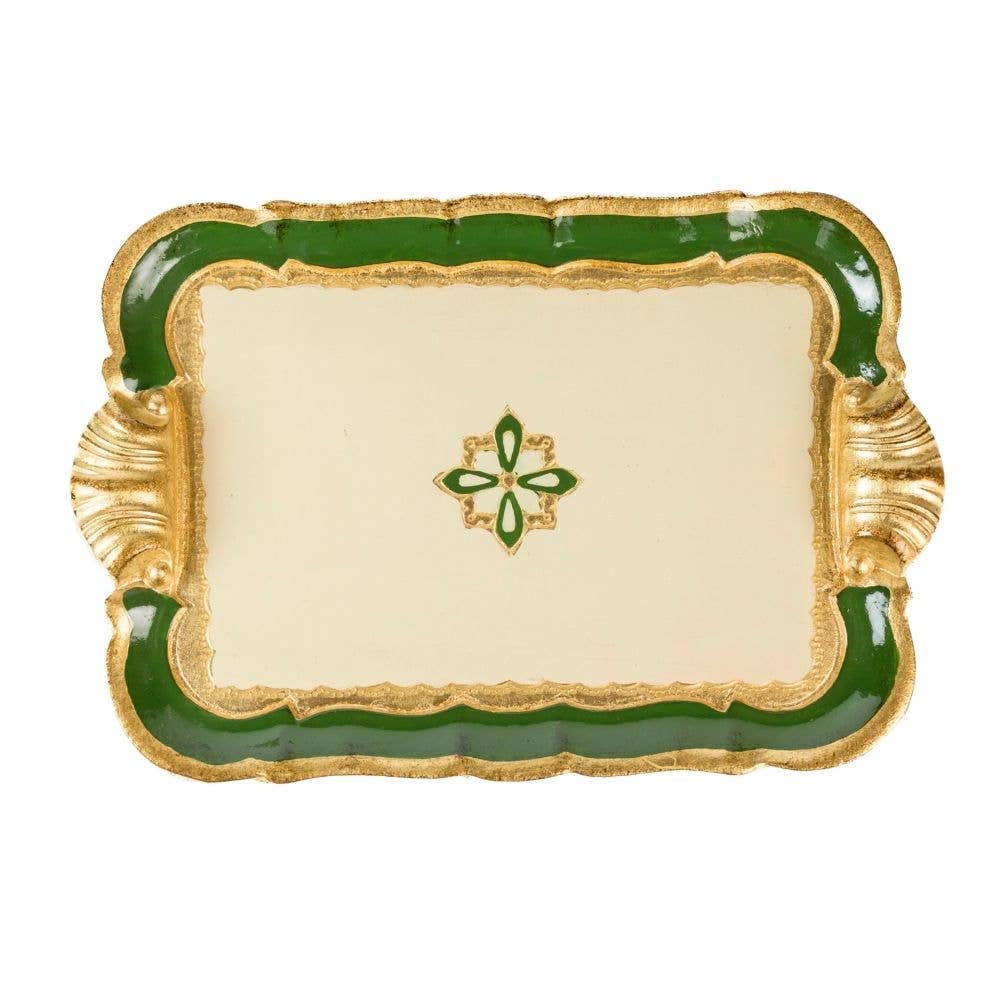 Florentino Baroque Wooden Tray, Small Green