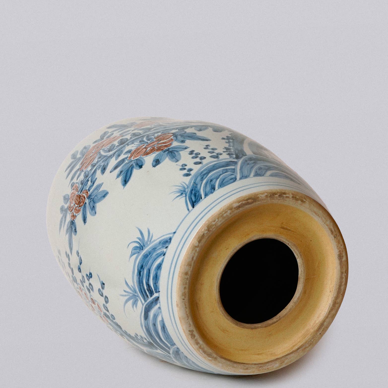 Red and Blue Porcelain Bird and Flower Garden Seat