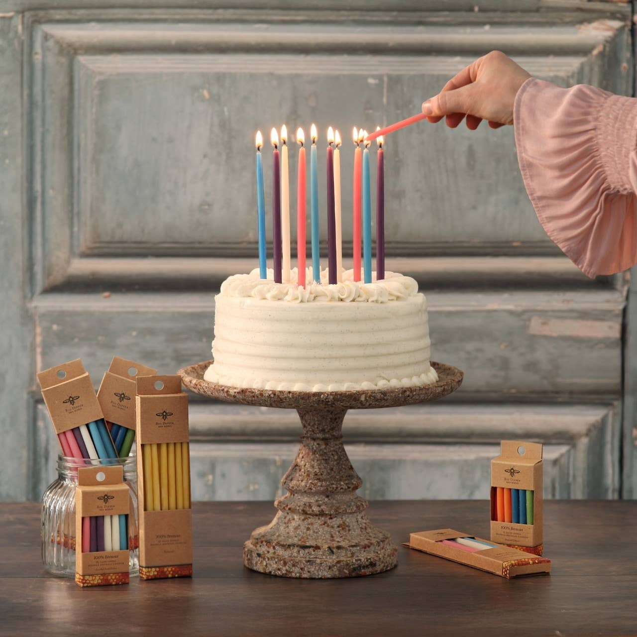 Birthday Candles – 100% Pure Beeswax – 6” Hand-Dipped: Assorted Pastel Colors, Pack of 12 Candles