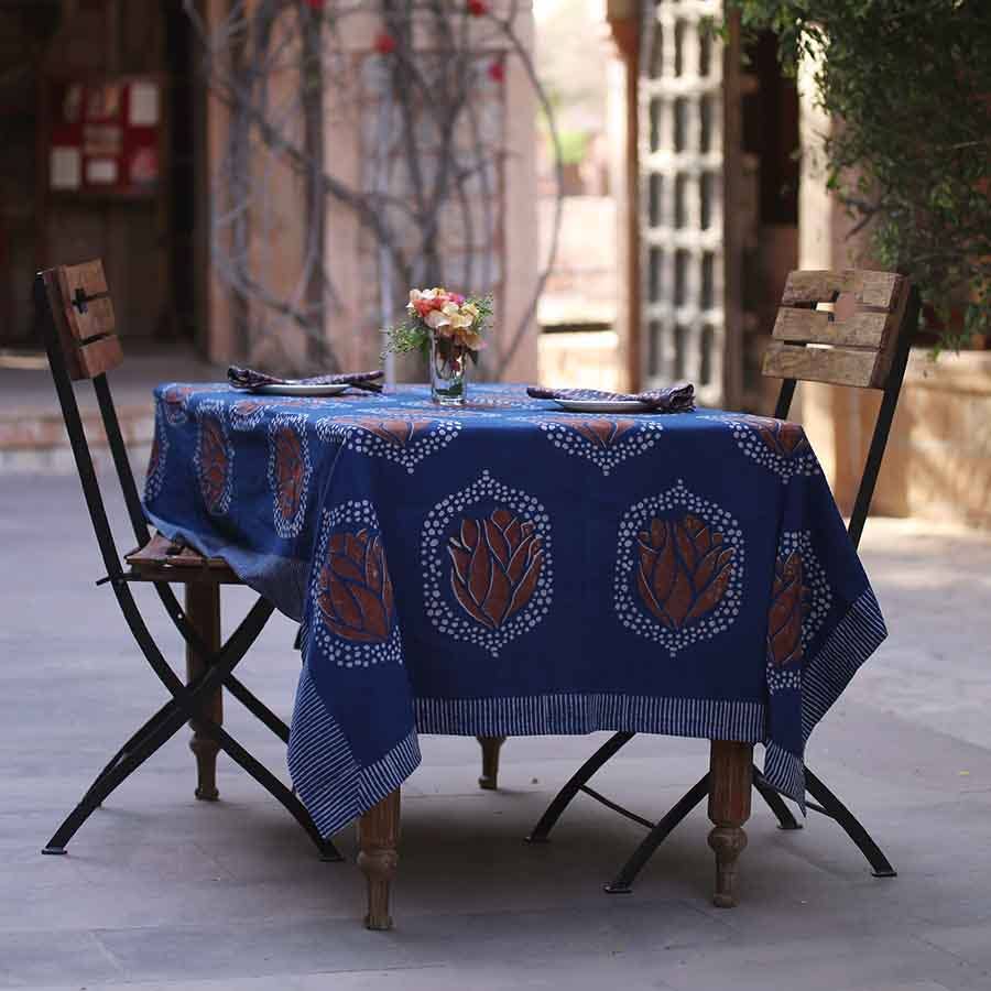 Indigo Block Print Tablecloth 56"x84"