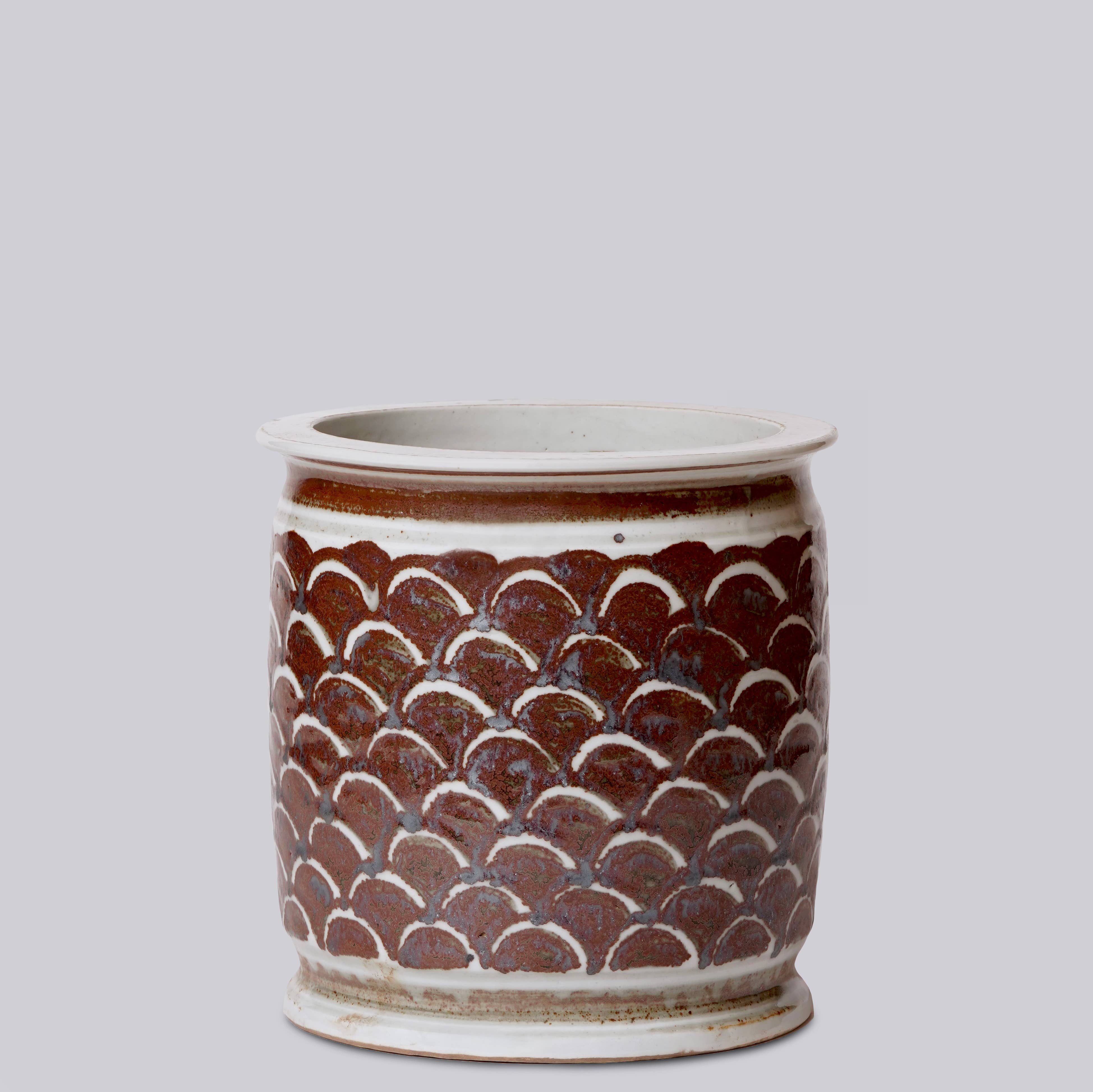 Rustic Copper Glazed Dragon Scale Porcelain Cachepot