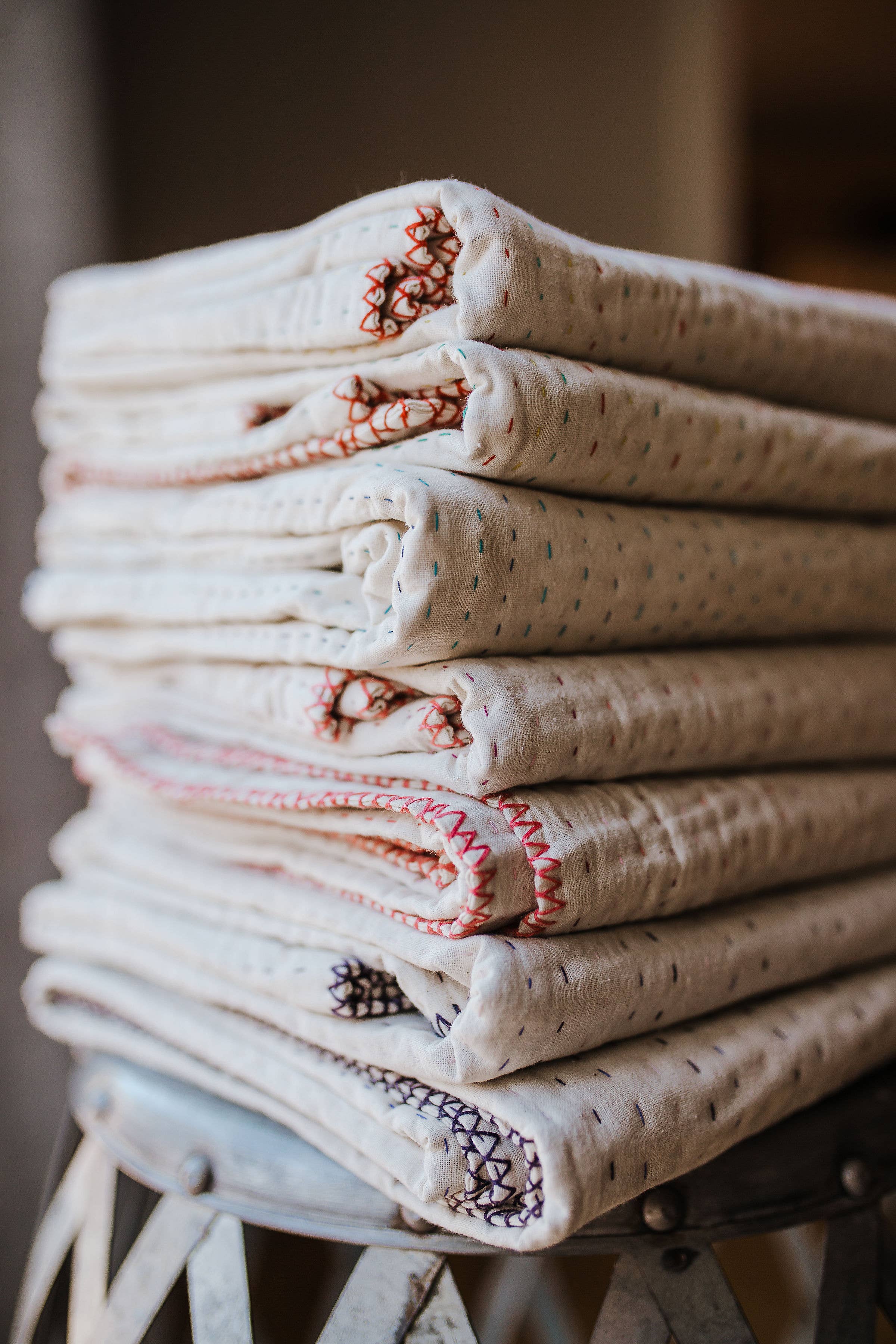 Basha Natural Kantha Throw Blanket : Primary colors