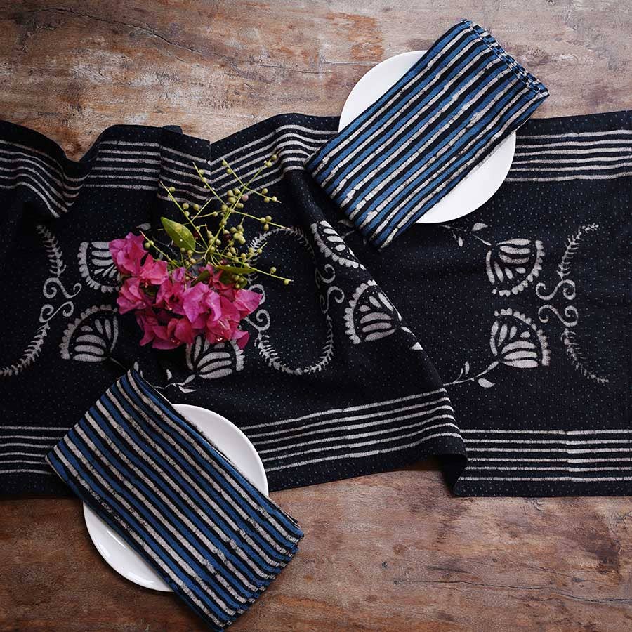 Black & White Table Linens Cotton Table Runner - Danya