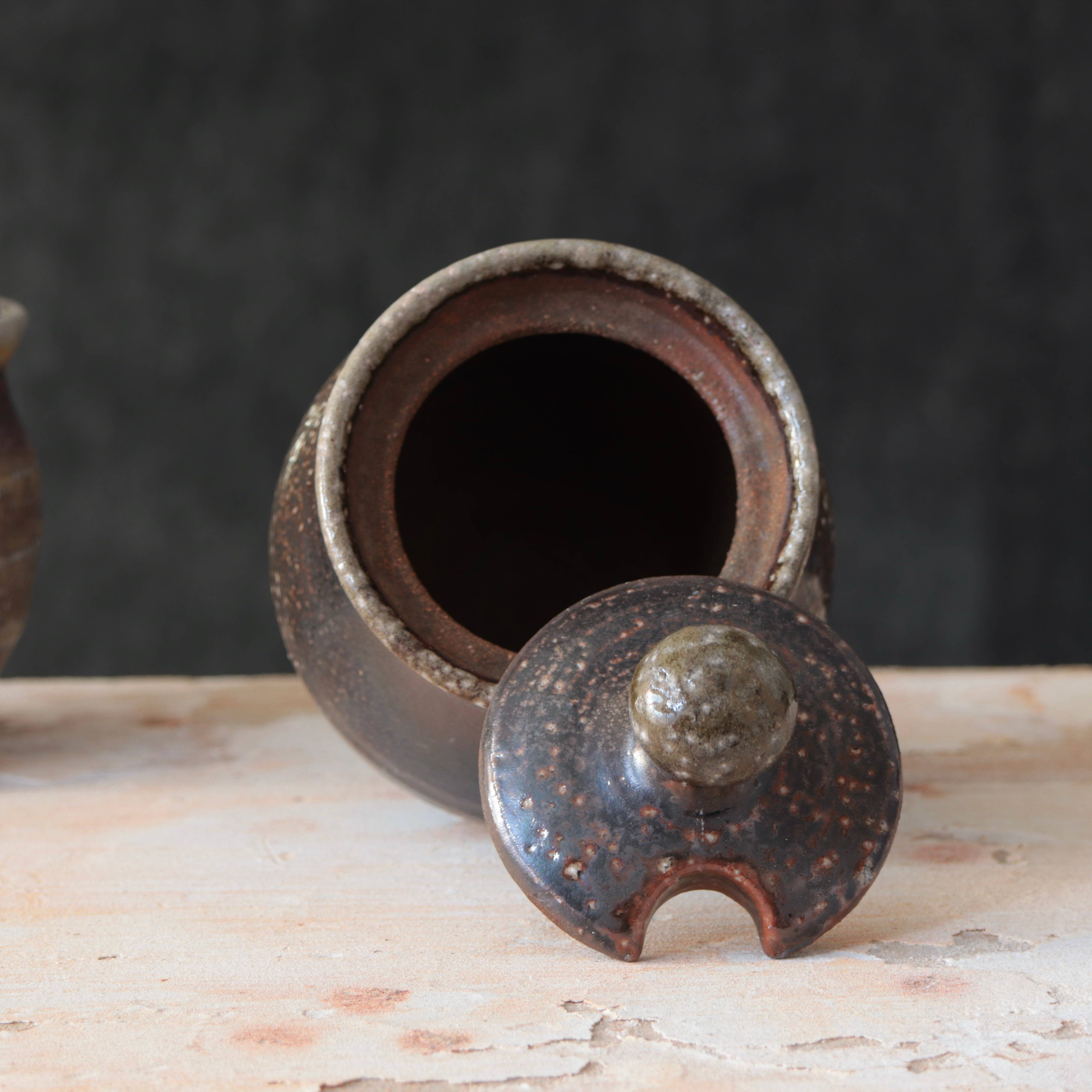 Soda-Fired Sugar Jars Dark Surface Round