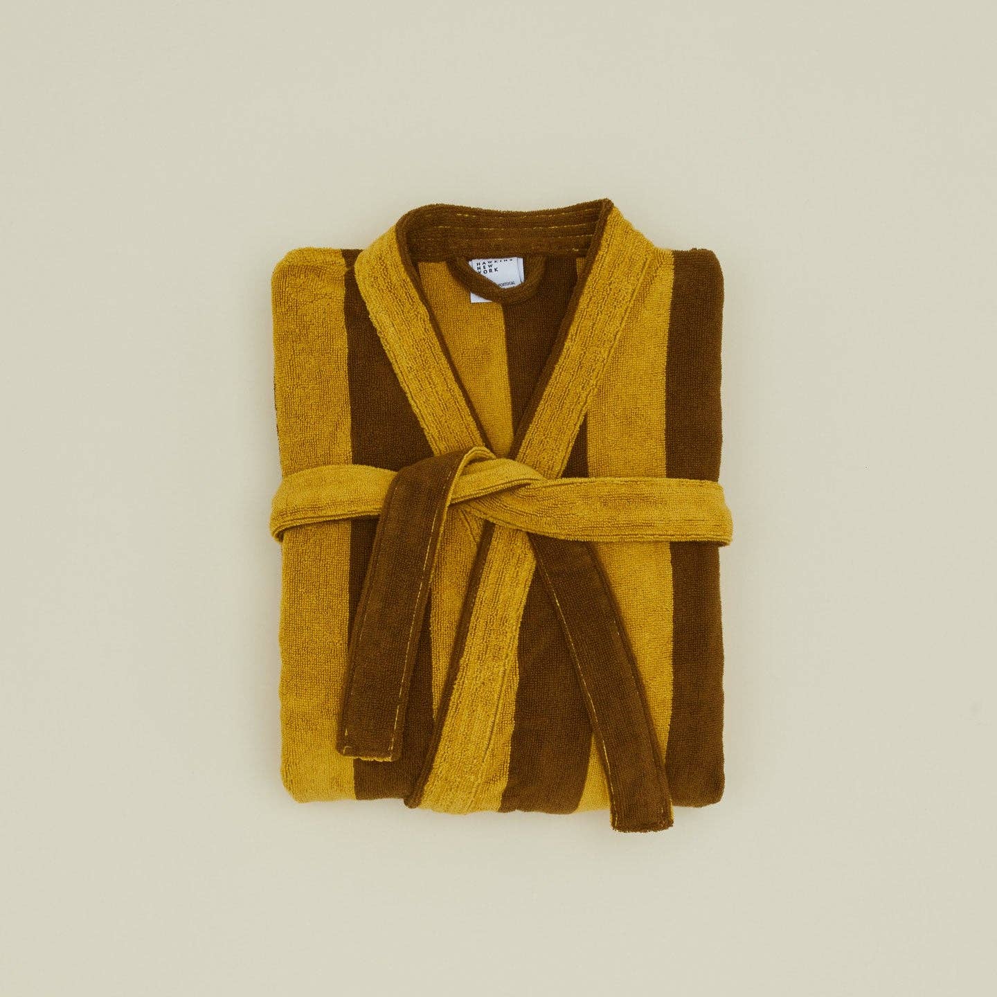Simple Striped Terry Bathrobe- Mustard/Bronze: Large