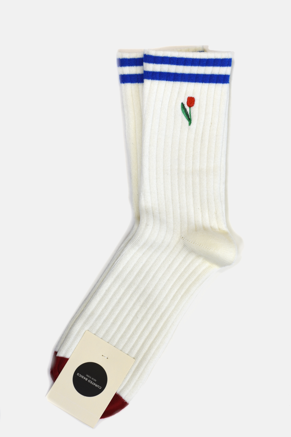 Tulip Embroidery Socks: Off-White / S/M