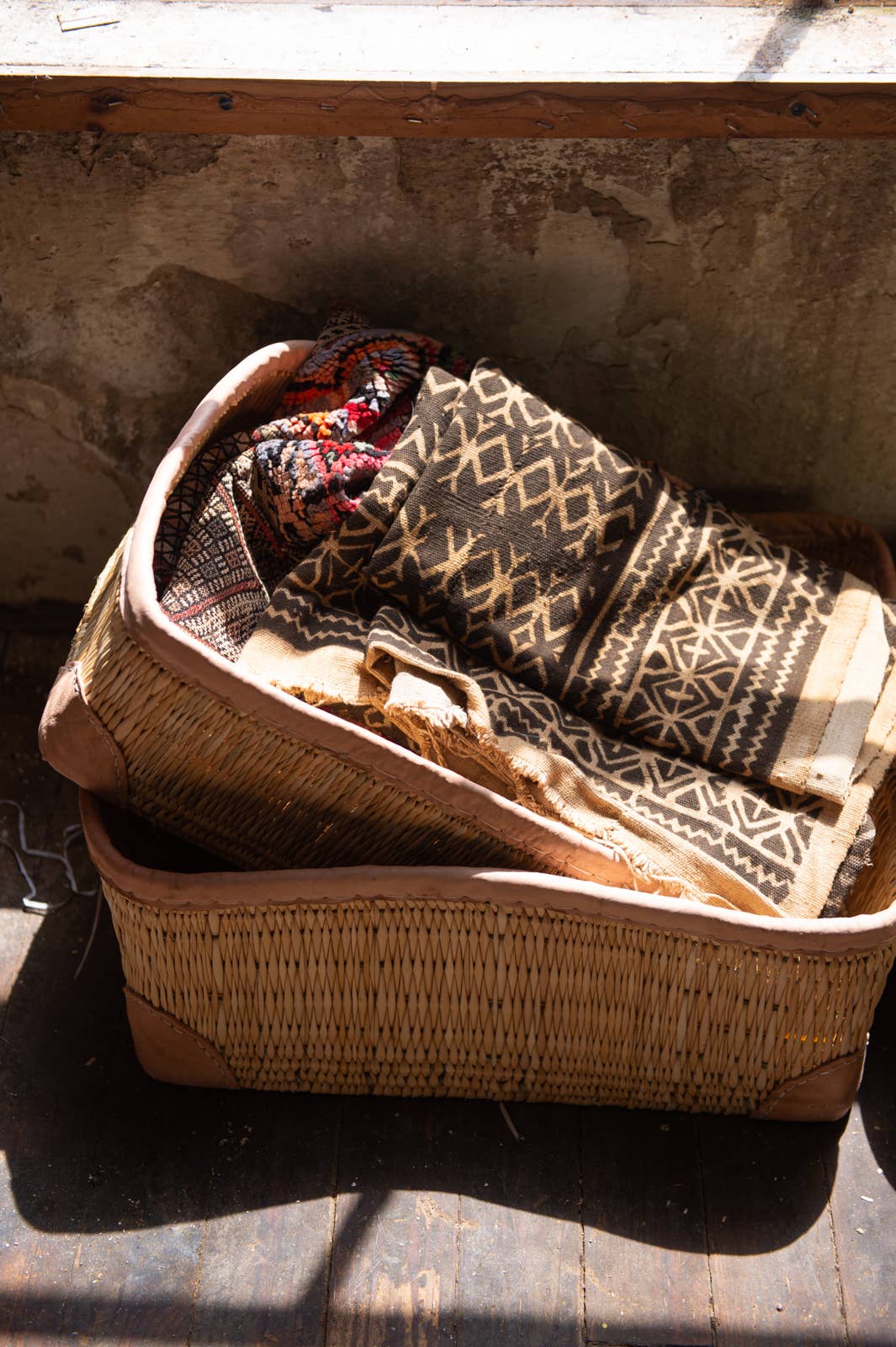 Small Leather Trimmed Storage Baskets
