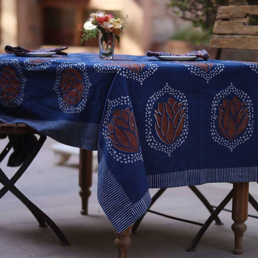 Indigo Block Print Tablecloth 56"x84"