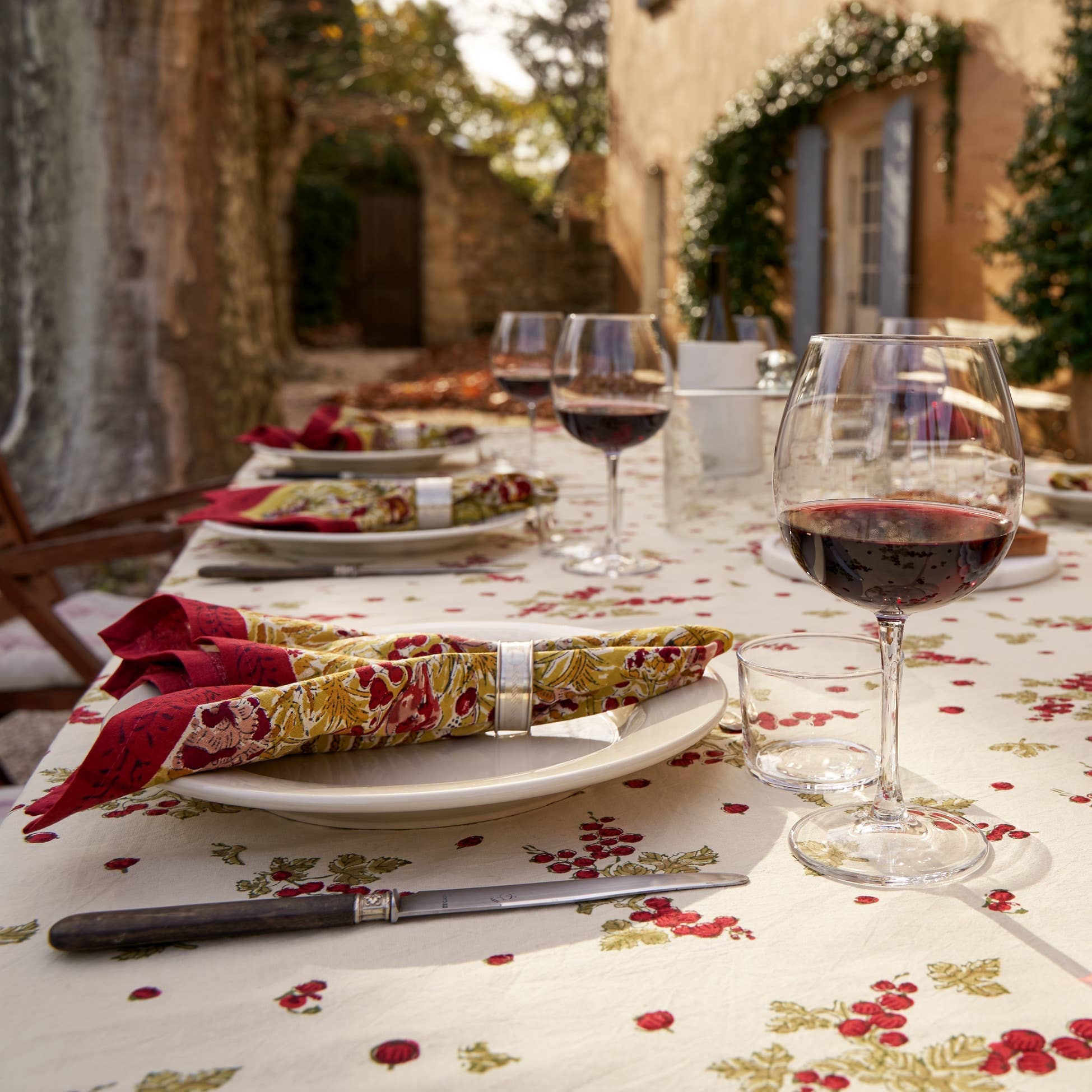 Gooseberry Red & Green | French Tablecloths: 71" x 142"