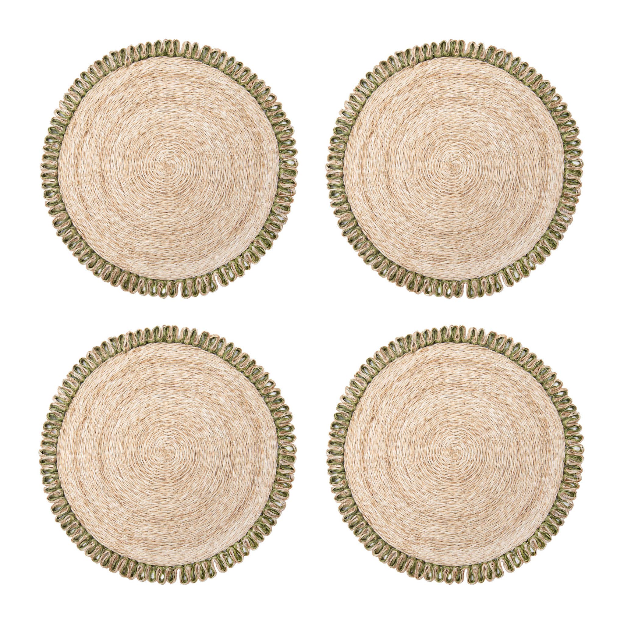 Loopy Abaca Natural & Olive Green 15" Round - Set of 4