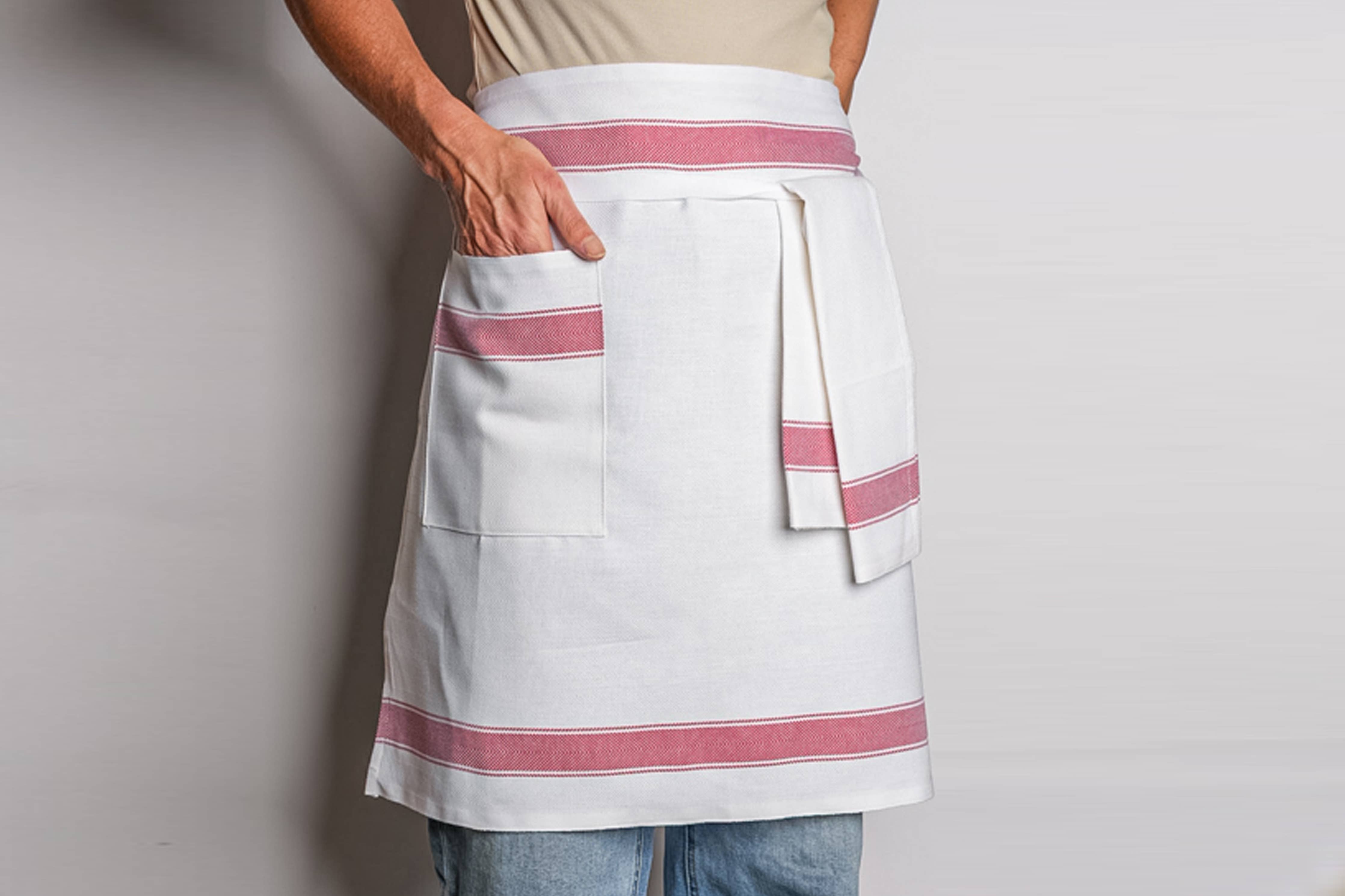 Classic Italian Apron - 100% Cotton - Herringbone Red