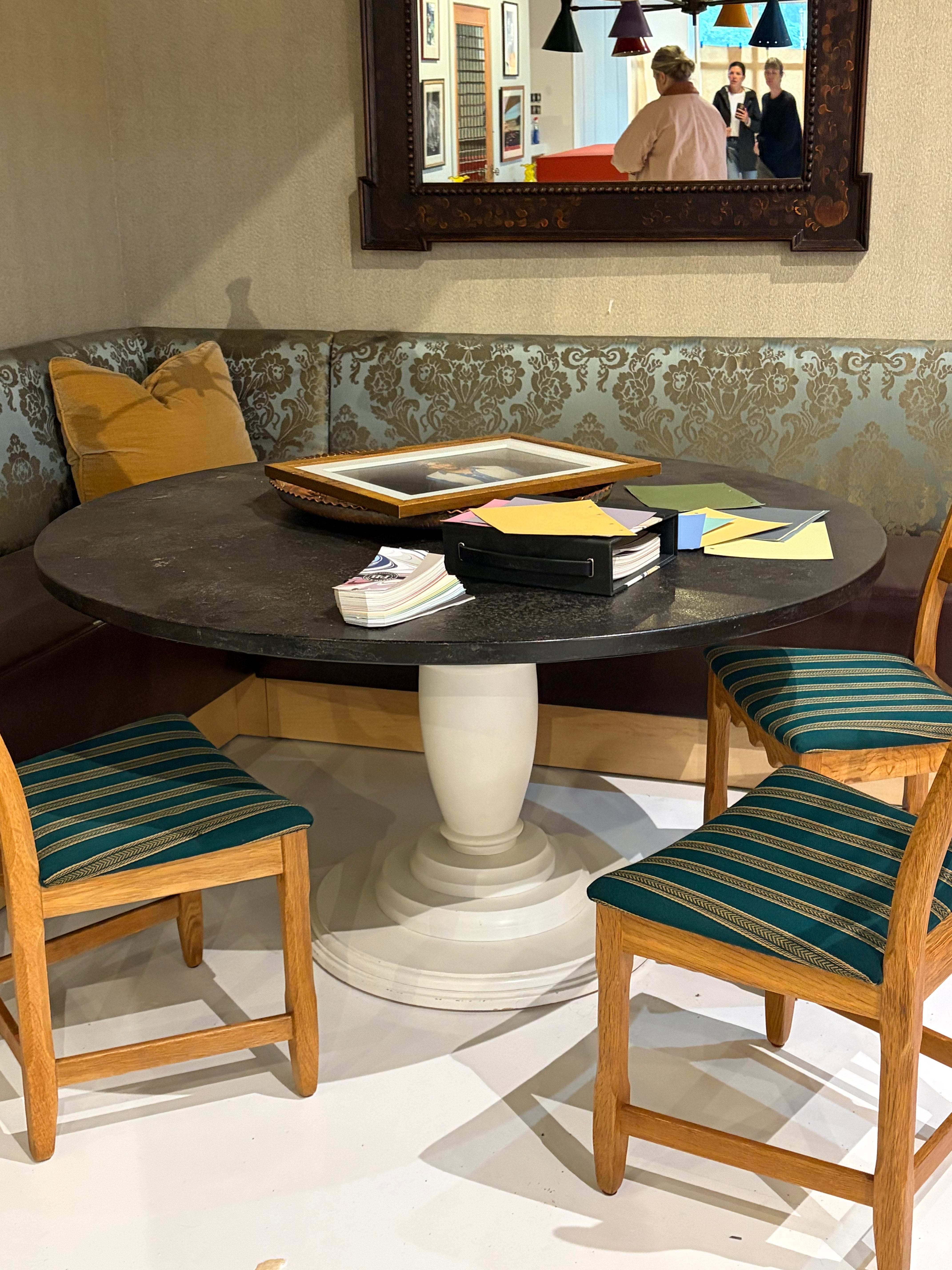 Limestone Top White Base Dining Table