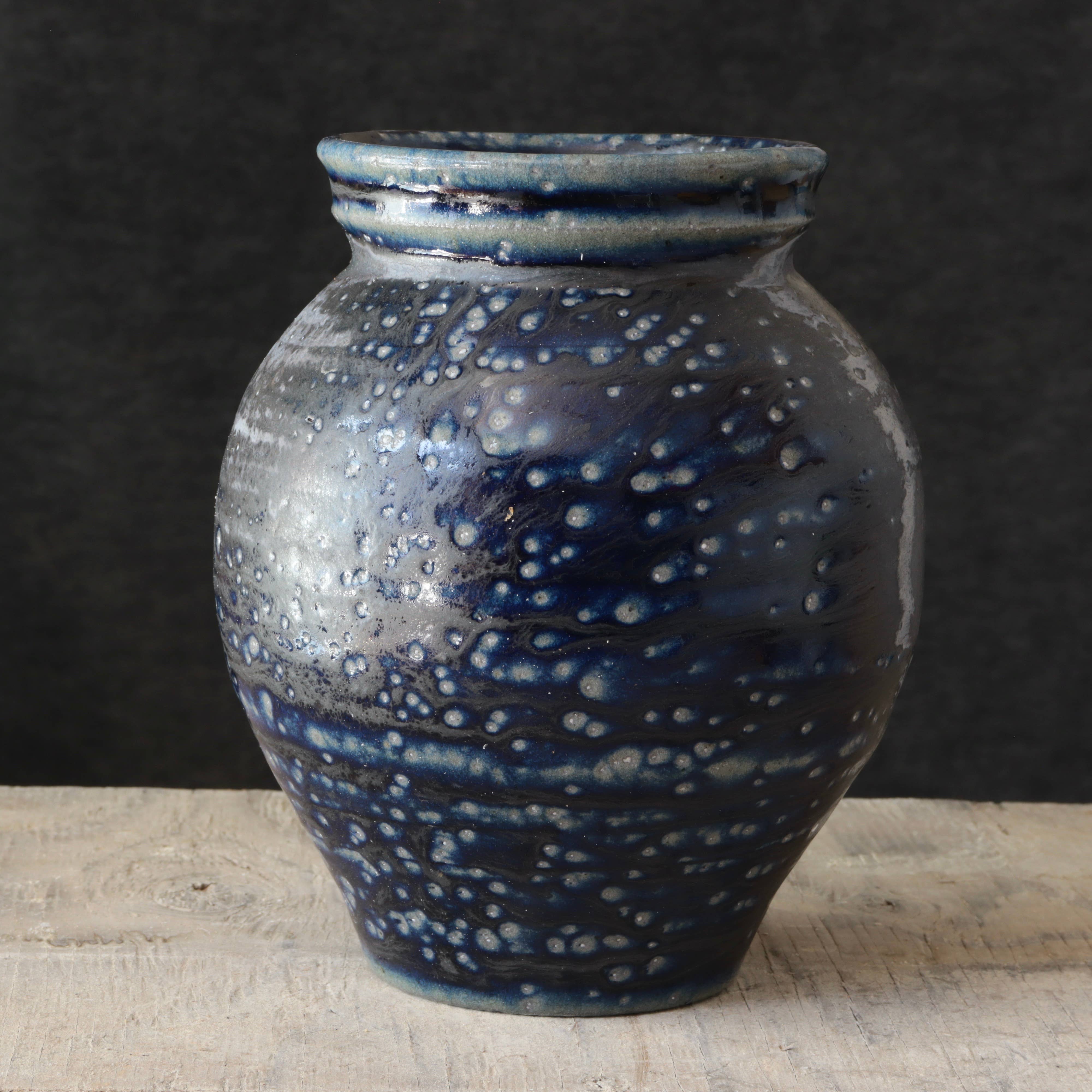 Soda Fired Vase Cobalt Blue/Black 7-8"