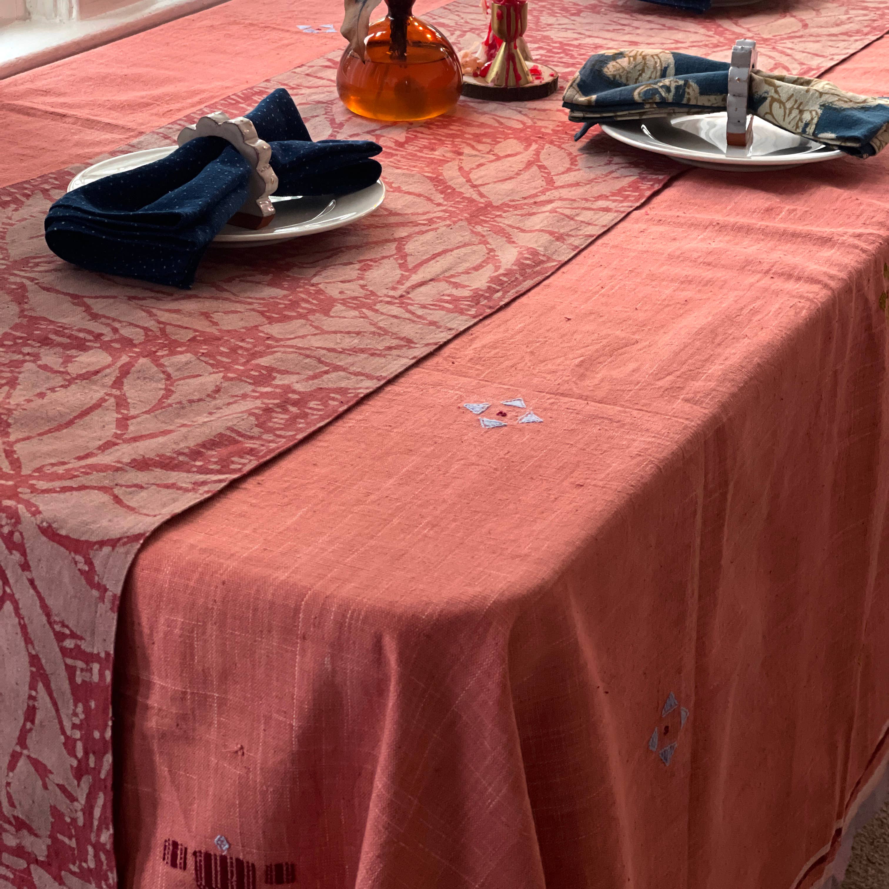Pink Handwoven Organic Cotton Tablecloth | Indian Summer: 56"x84"