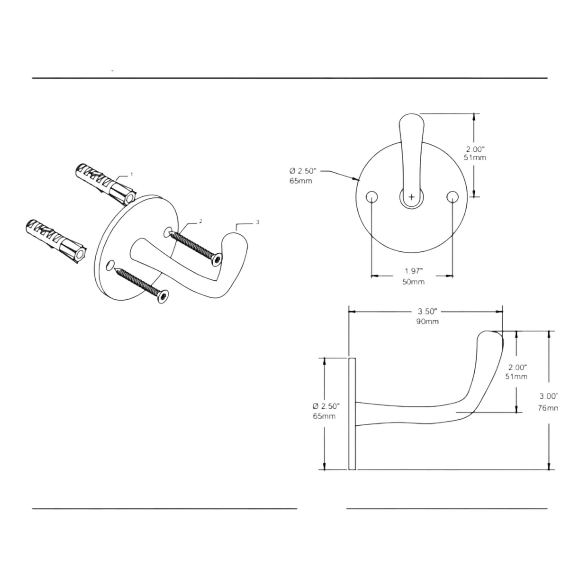Unlacquered Solid Brass Robe Hook Wall Mounted Heavy Duty Hook