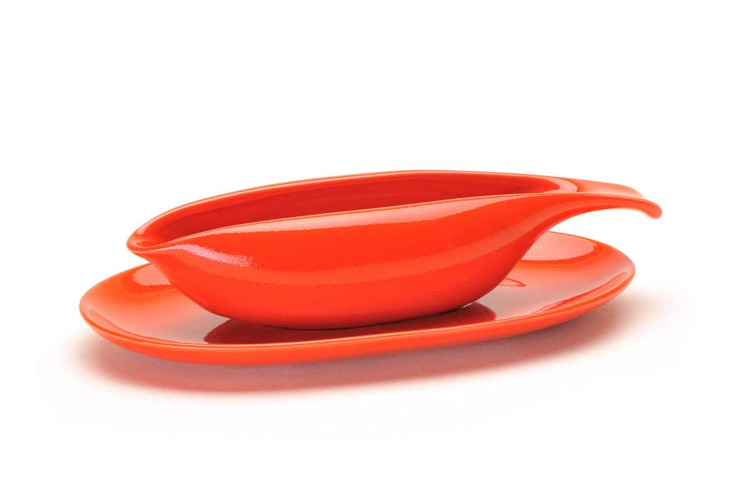 American Modern Gravy Boat & Saucer: Bauer Orange