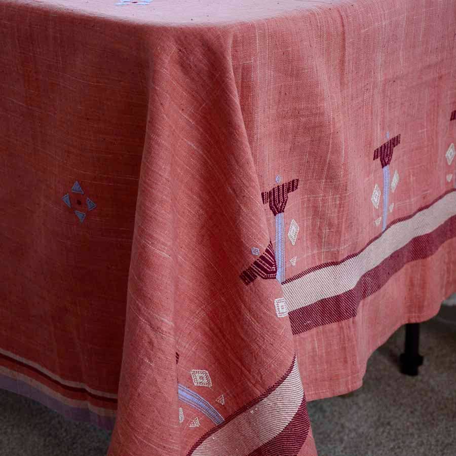 Pink Handwoven Organic Cotton Tablecloth | Indian Summer: 56"x84"