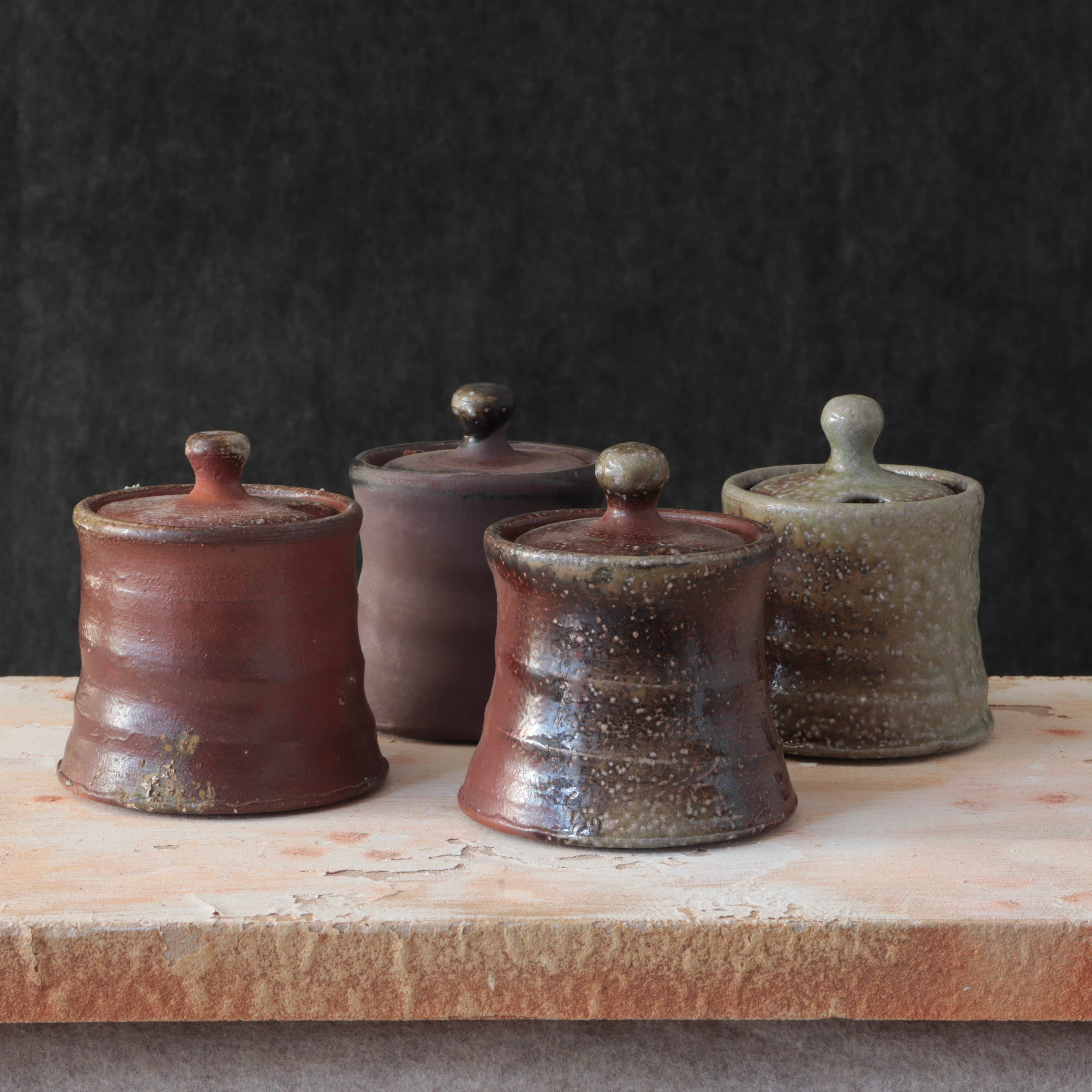 Soda-Fired Sugar Jars Hourglass Shape Dark