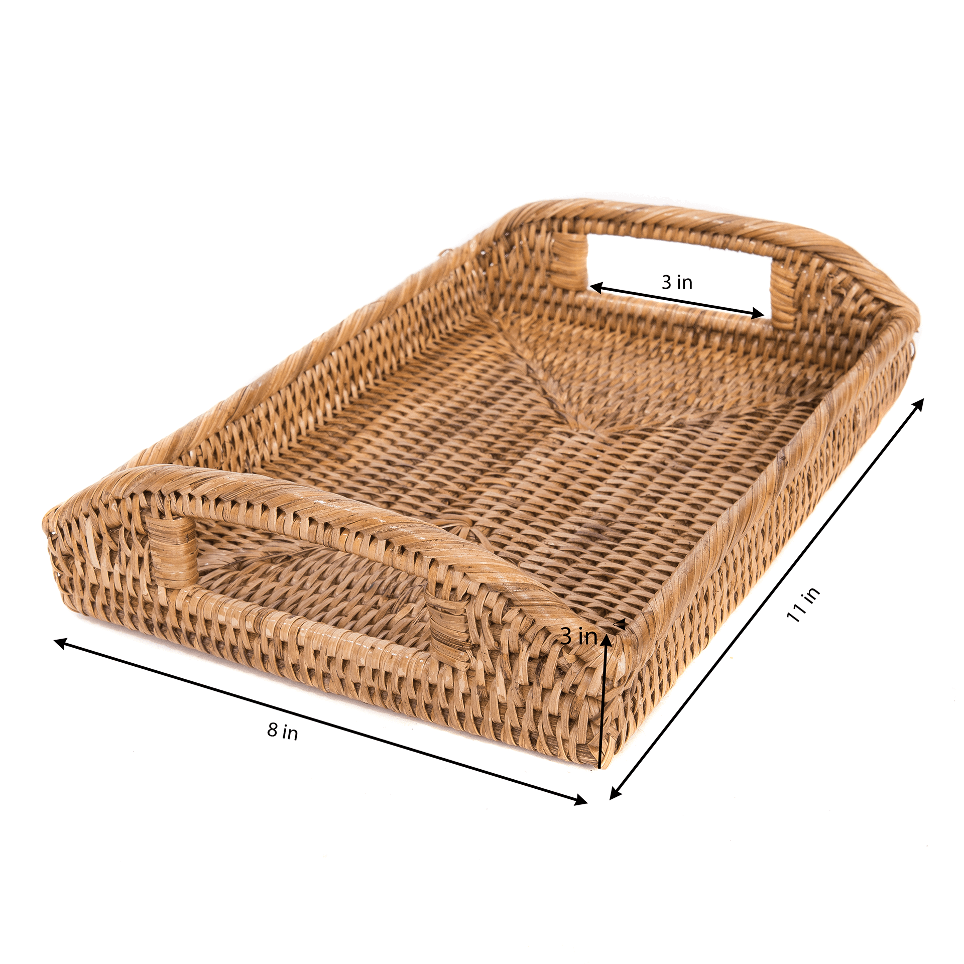Artifacts Rattan™ Rectangular Vanity Tray With High Handles: Honey Brown