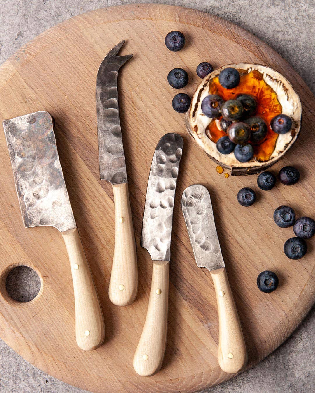Artisan Forged Cheese Knives: Beech