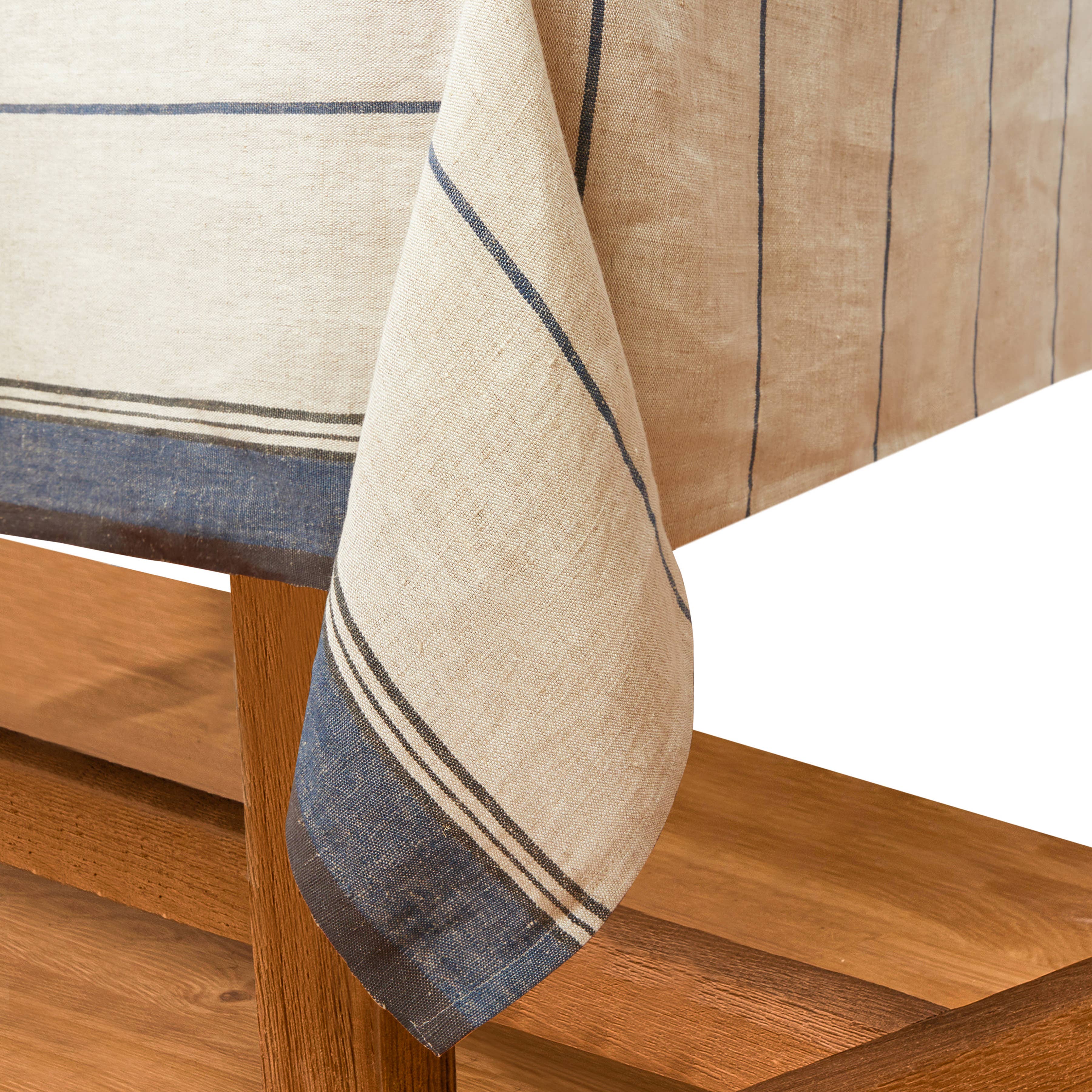 Eze Ivory & Blue Tablecloth: 60x60