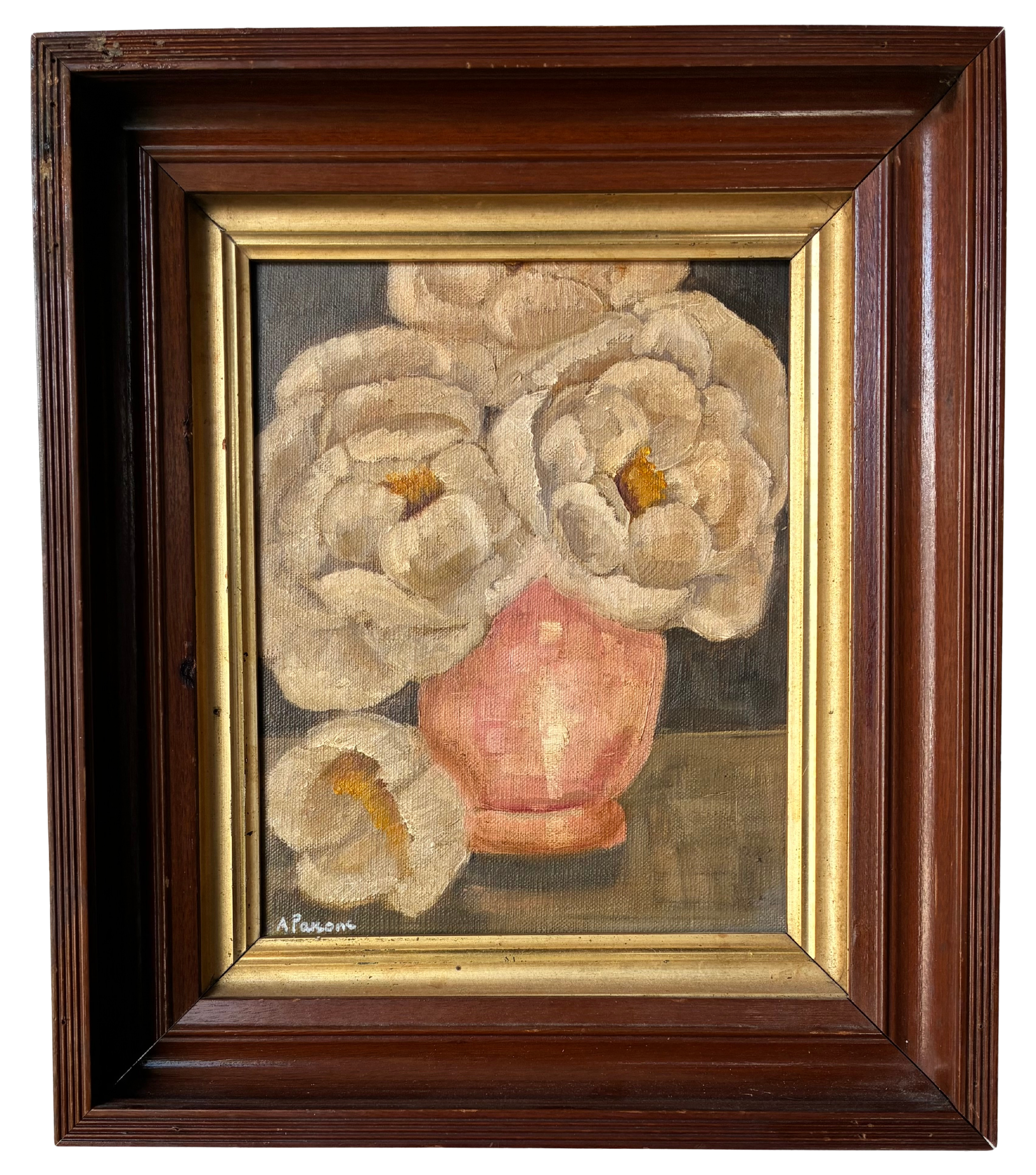 Alison Parsons, Bouquet in a Pink Vase, Vintage Frame 12.5” x 14.5”