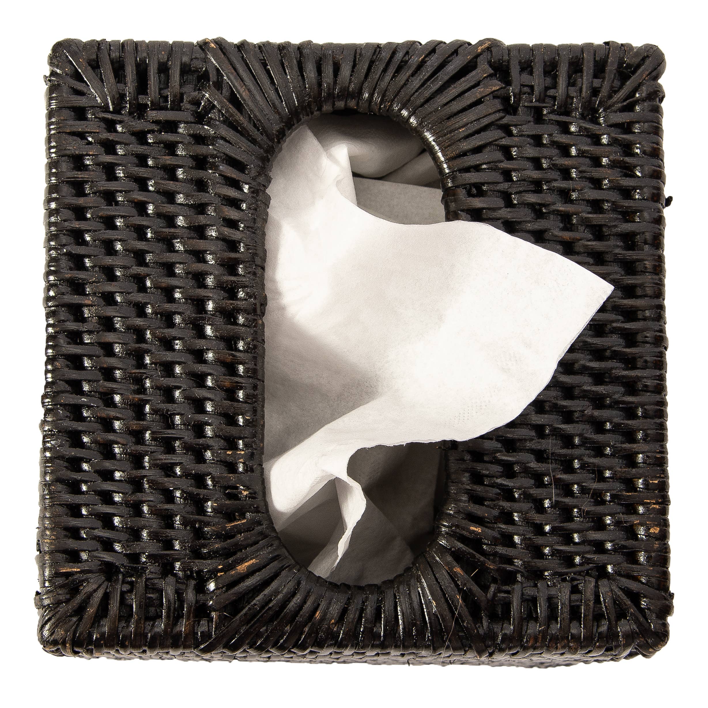 Artifacts Rattan™ Column Tissue Box Cover: Tudor Black